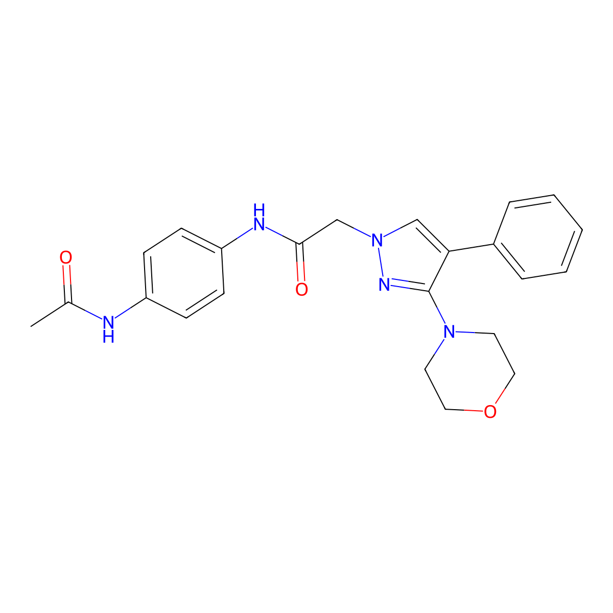 N-(4-acetamidophenyl)-2-(3-morpholino-4-phenyl-1H-pyrazol-1-yl)acetamide molecular structure, CAS 1286713-17-4