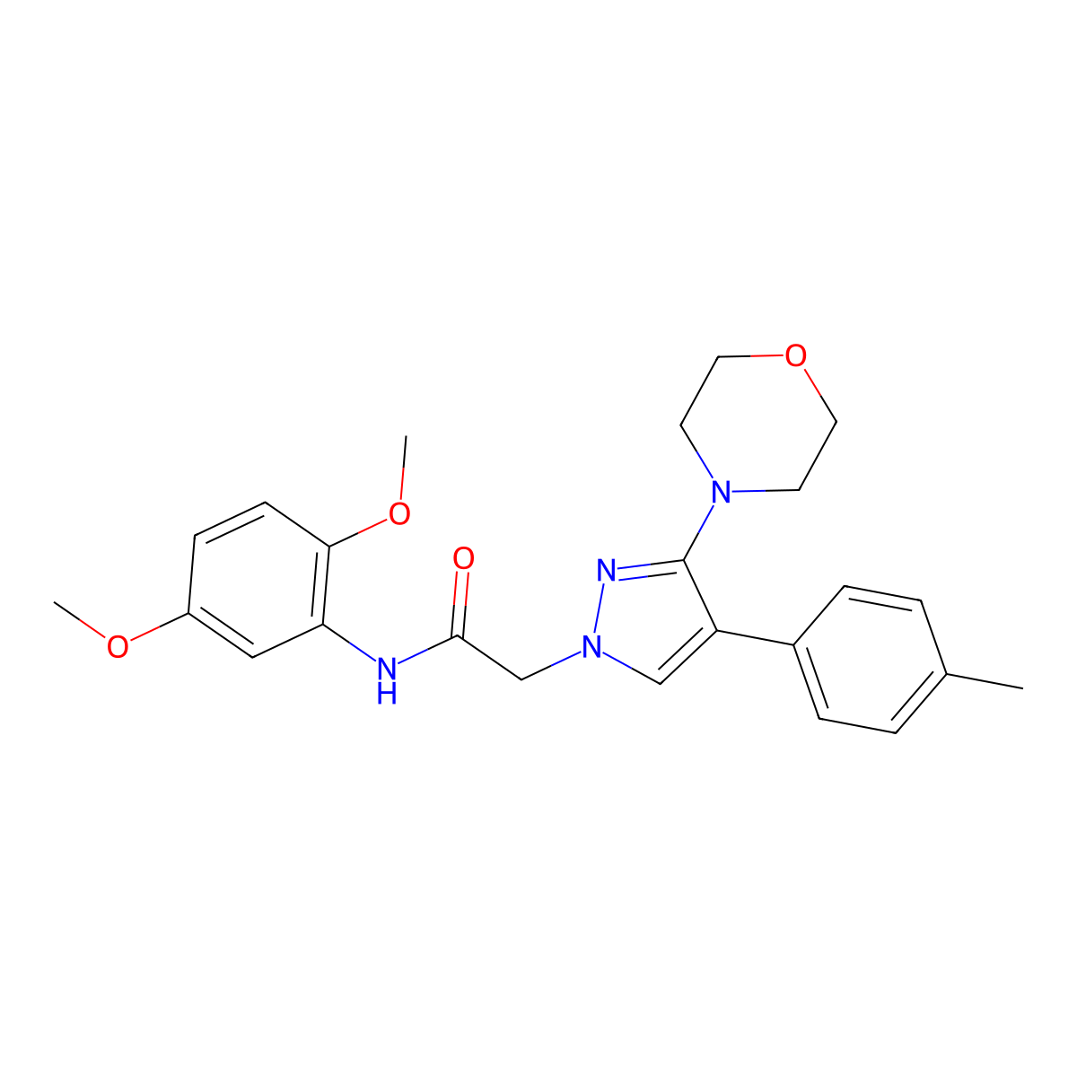 N-(2,5-dimethoxyphenyl)-2-(3-morpholino-4-(p-tolyl)-1H-pyrazol-1-yl)acetamide molecular structure, CAS 1286713-19-6