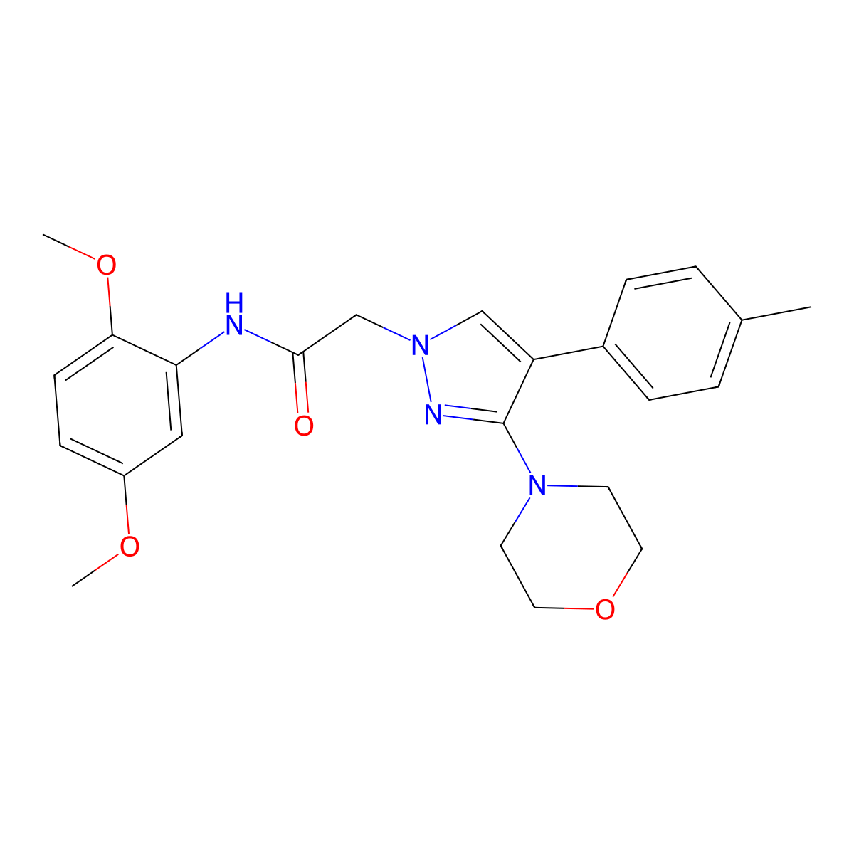 N-(2,5-dimethoxyphenyl)-2-(3-morpholino-4-(p-tolyl)-1H-pyrazol-1-yl)acetamide molecular structure, CAS 1286713-19-6