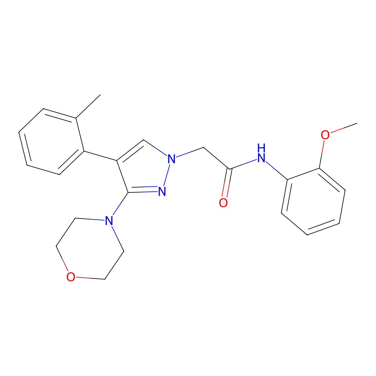 N-(2-methoxyphenyl)-2-(3-morpholino-4-(o-tolyl)-1H-pyrazol-1-yl)acetamide molecular structure, CAS 1286713-22-1