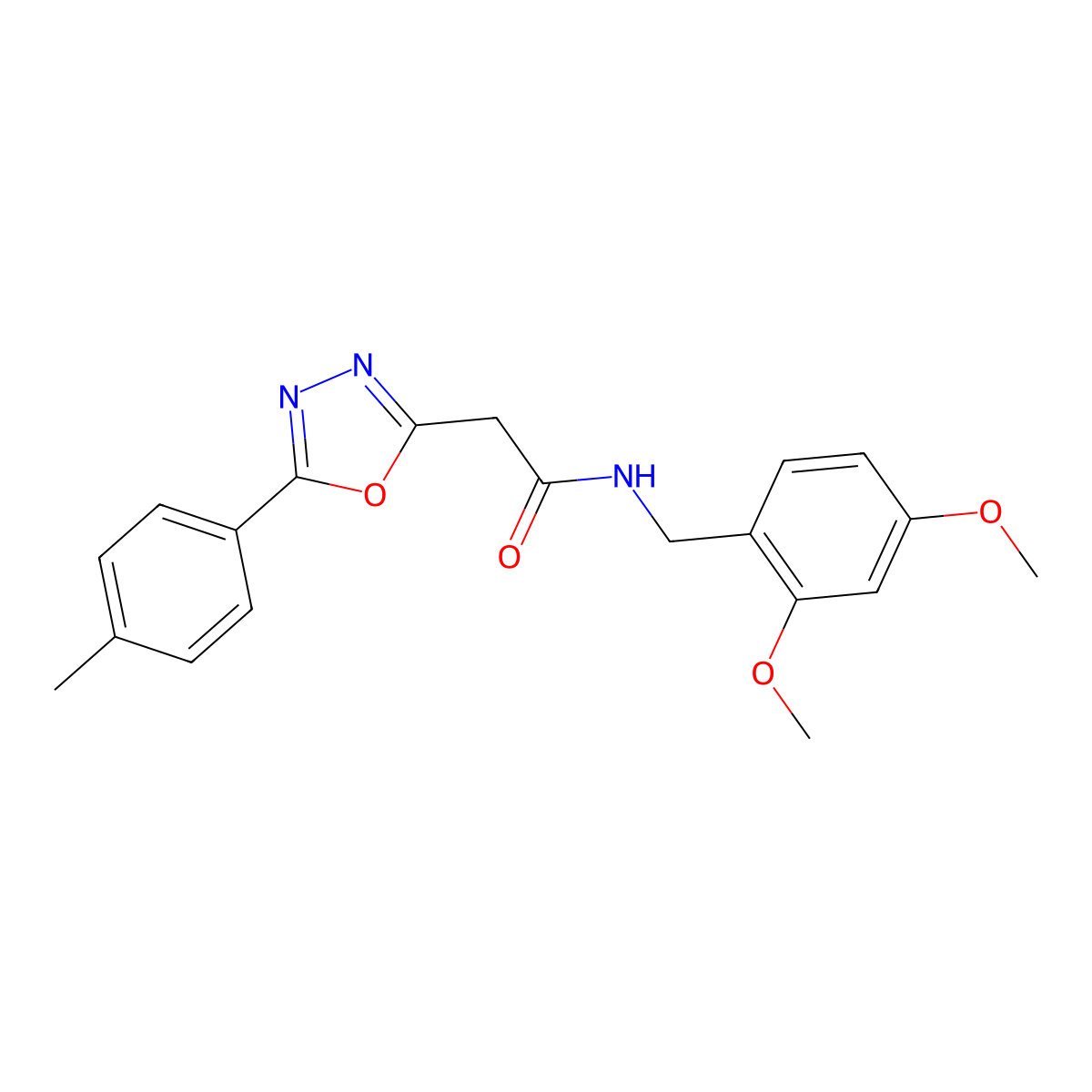 N-(2,4-dimethoxybenzyl)-2-(5-(p-tolyl)-1,3,4-oxadiazol-2-yl)acetamide molecular structure, CAS 1286713-23-2