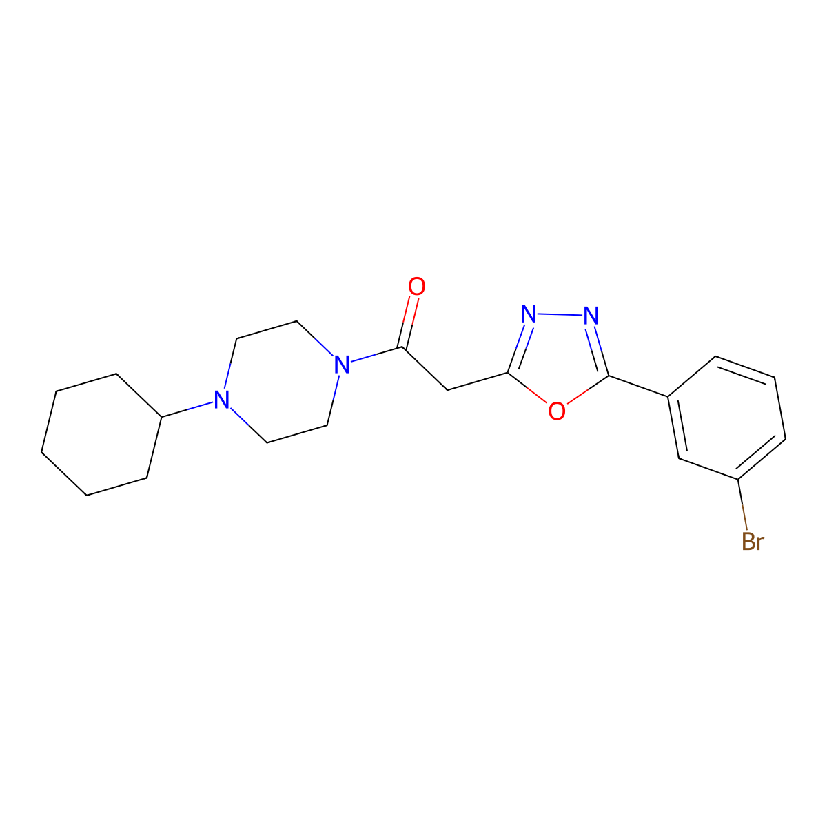 2-(5-(3-Bromophenyl)-1,3,4-oxadiazol-2-yl)-1-(4-cyclohexylpiperazin-1-yl)ethanone molecular structure, CAS 1286713-26-5