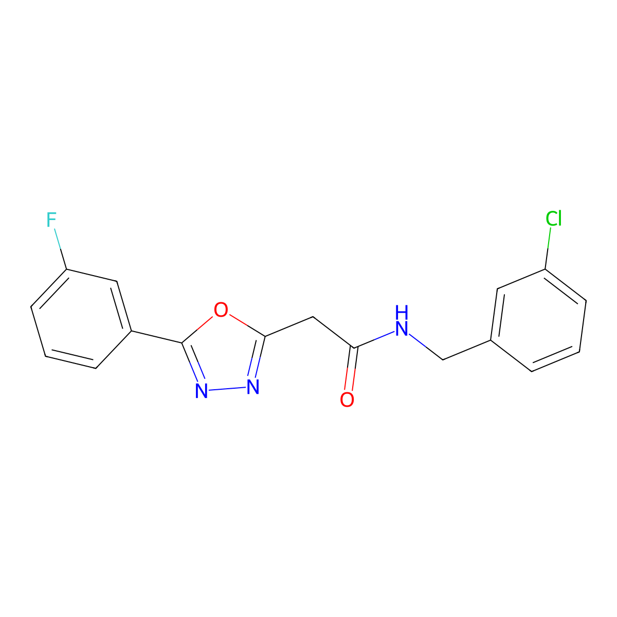 N-(3-chlorobenzyl)-2-(5-(3-fluorophenyl)-1,3,4-oxadiazol-2-yl)acetamide molecular structure, CAS 1286713-28-7