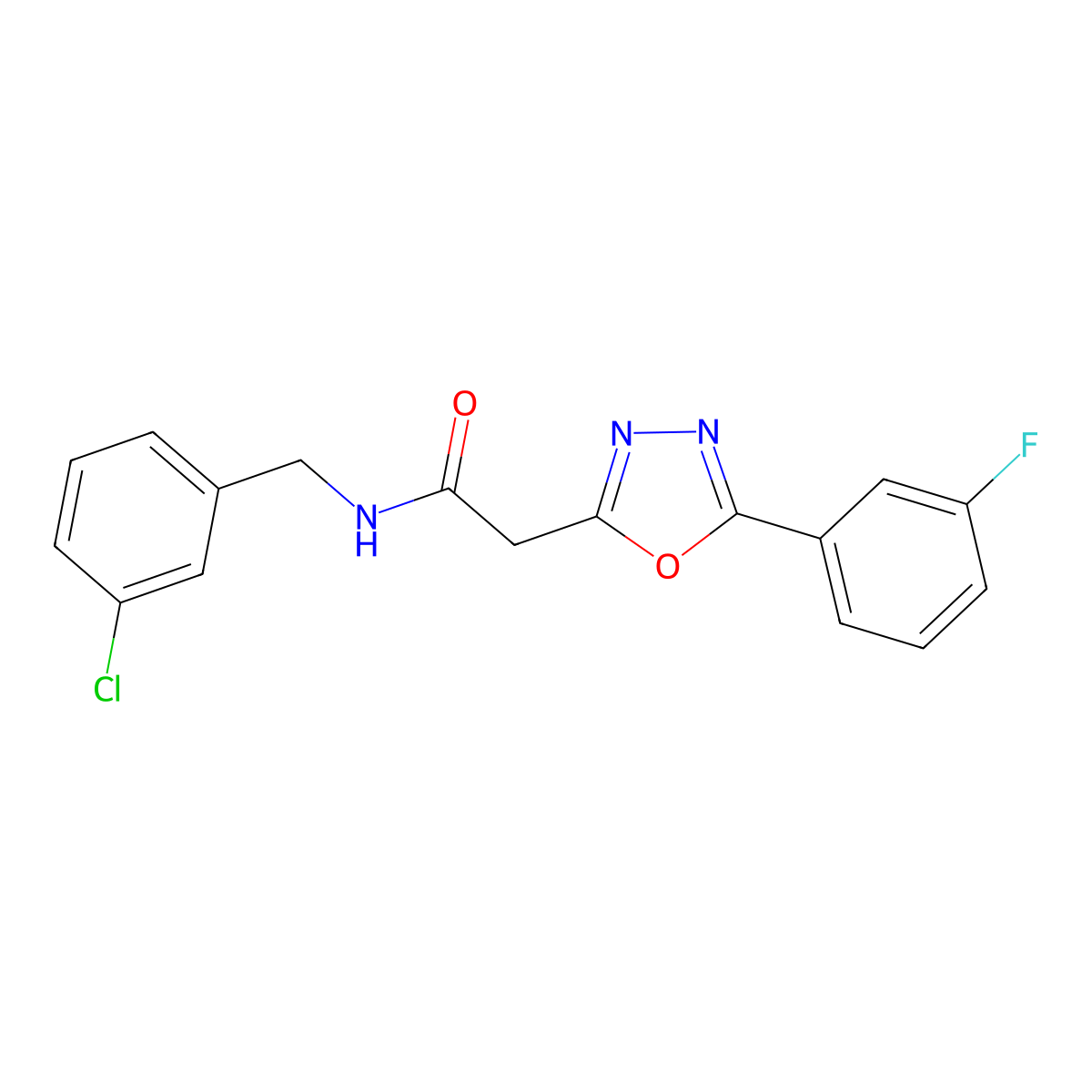 N-(3-chlorobenzyl)-2-(5-(3-fluorophenyl)-1,3,4-oxadiazol-2-yl)acetamide molecular structure, CAS 1286713-28-7