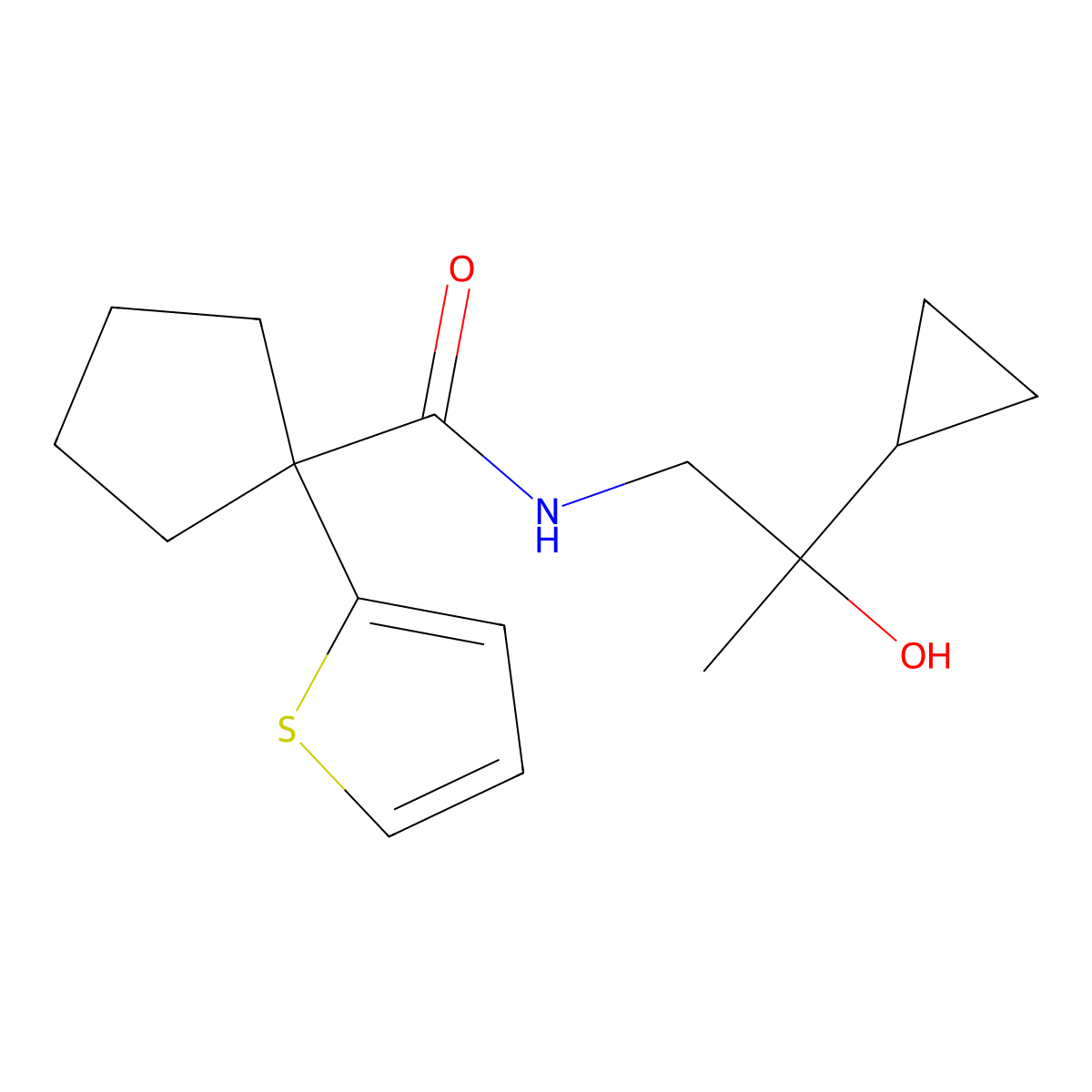 N-(2-cyclopropyl-2-hydroxypropyl)-1-(thiophen-2-yl)cyclopentane-1-carboxamide molecular structure, CAS 1286713-32-3