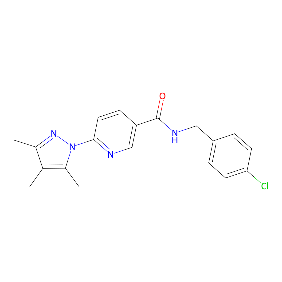 N-(4-chlorobenzyl)-6-(3,4,5-trimethyl-1H-pyrazol-1-yl)nicotinamide molecular structure, CAS 1286713-33-4