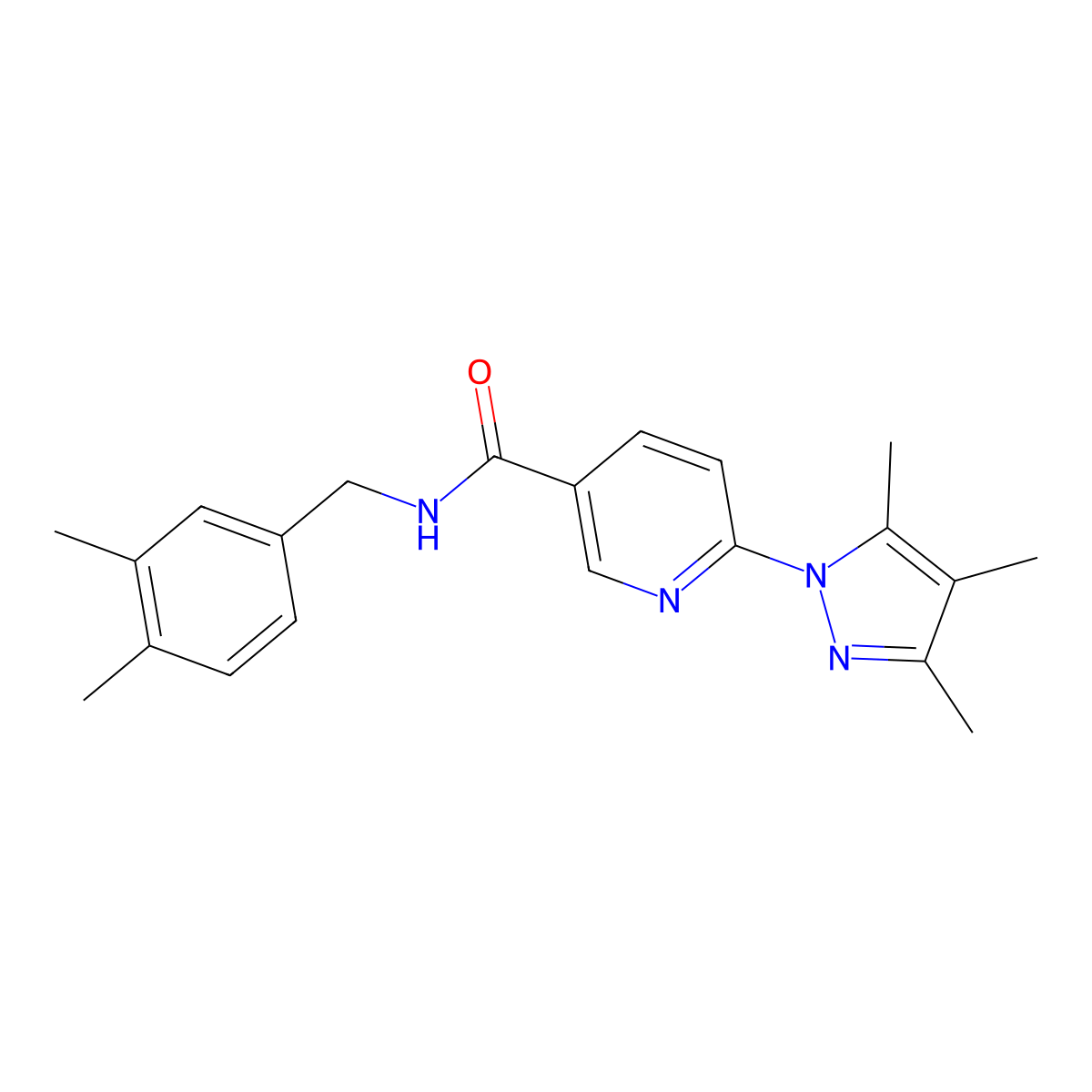 N-(3,4-dimethylbenzyl)-6-(3,4,5-trimethyl-1H-pyrazol-1-yl)nicotinamide molecular structure, CAS 1286713-38-9