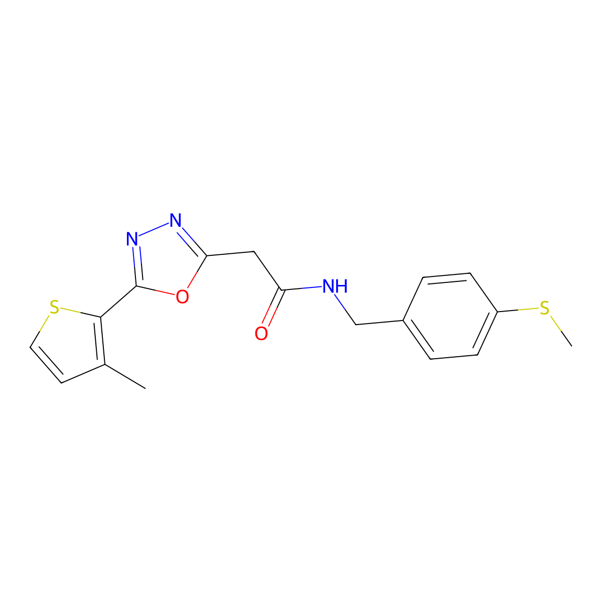 N-{[4-(methylsulfanyl)phenyl]methyl}-2-[5-(3-methylthiophen-2-yl)-1,3,4-oxadiazol-2-yl]acetamide molecular structure, CAS 1286713-41-4