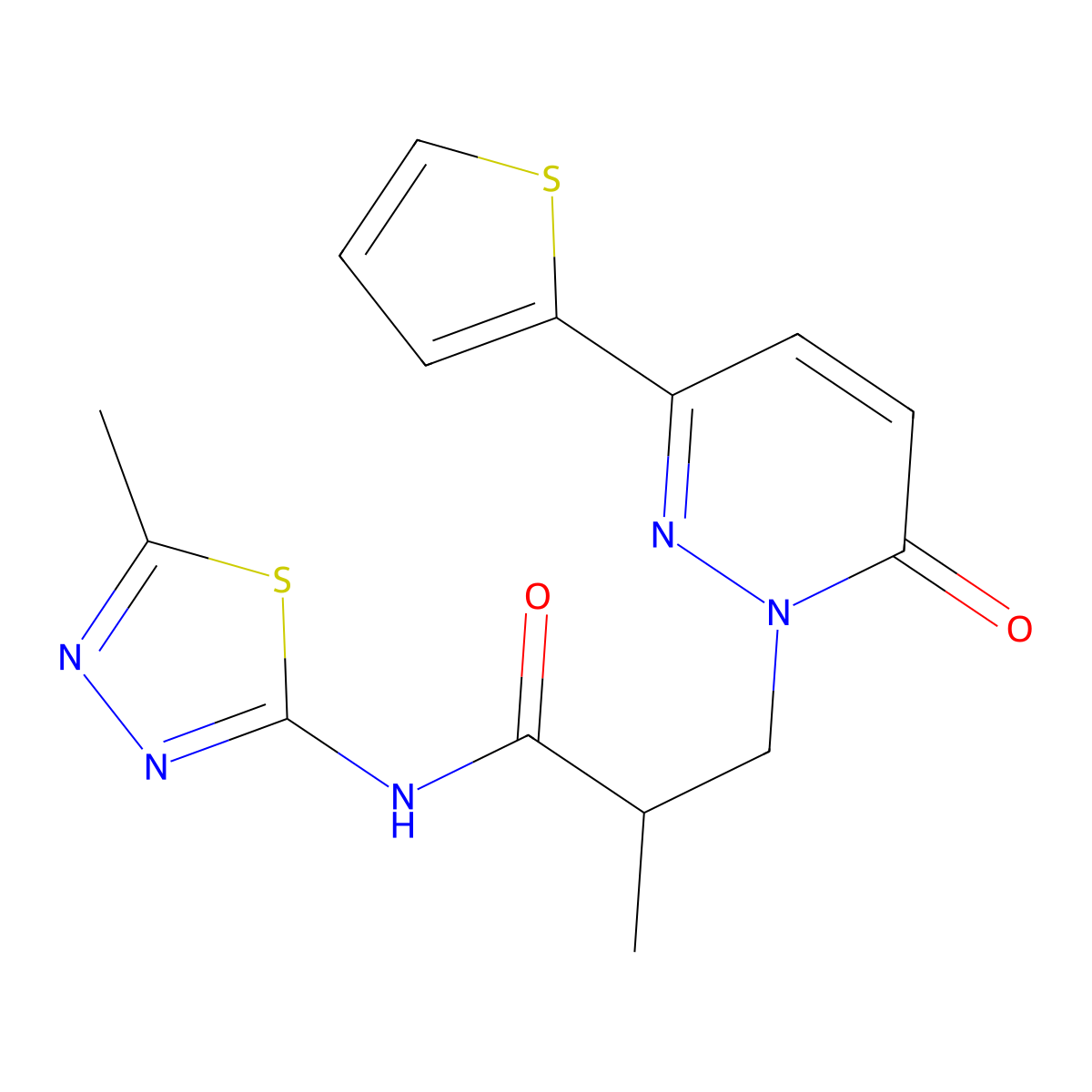 2-methyl-N-(5-methyl-1,3,4-thiadiazol-2-yl)-3-(6-oxo-3-(thiophen-2-yl)pyridazin-1(6H)-yl)propanamide molecular structure, CAS 1286713-49-2