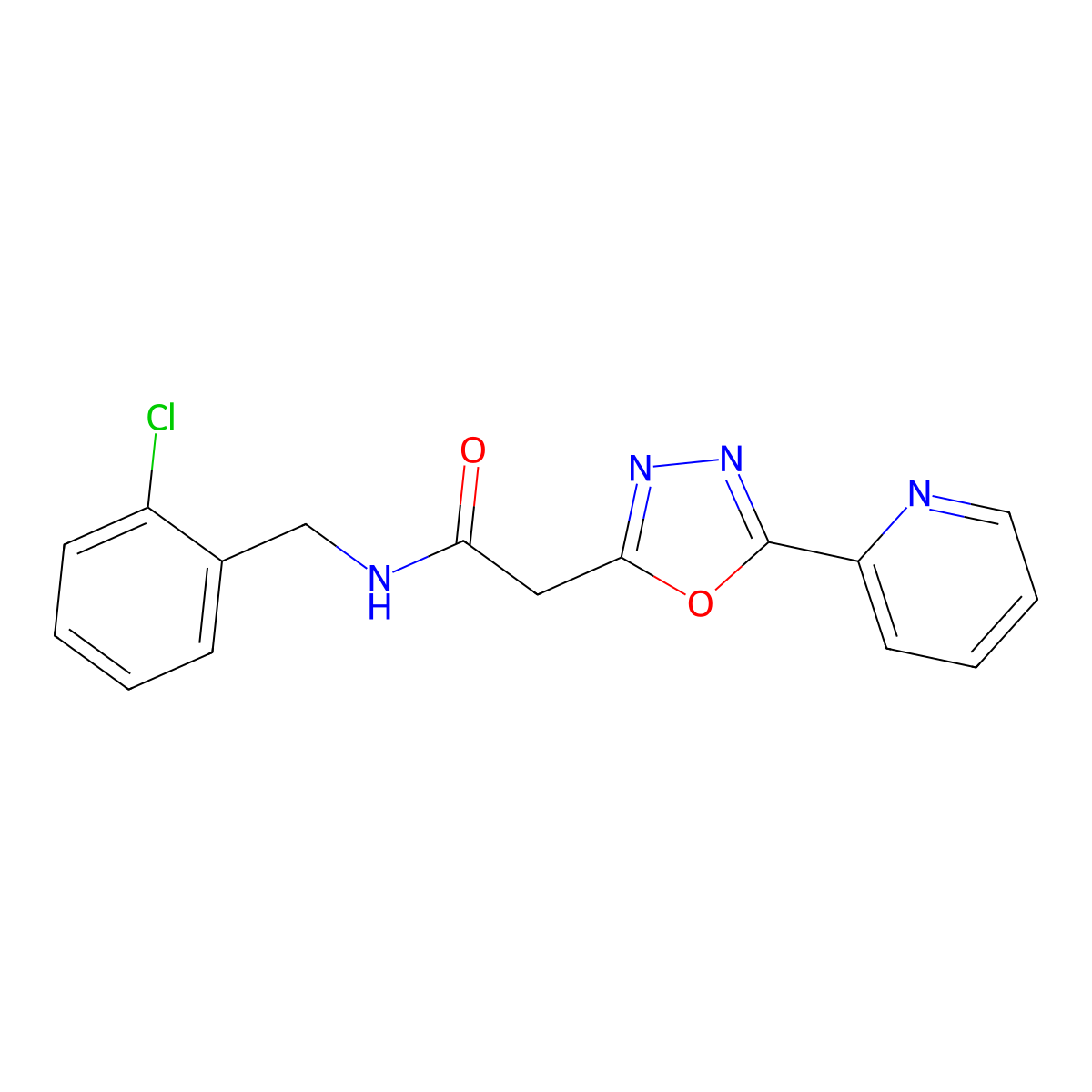 N-(2-chlorobenzyl)-2-(5-(pyridin-2-yl)-1,3,4-oxadiazol-2-yl)acetamide molecular structure, CAS 1286713-51-6