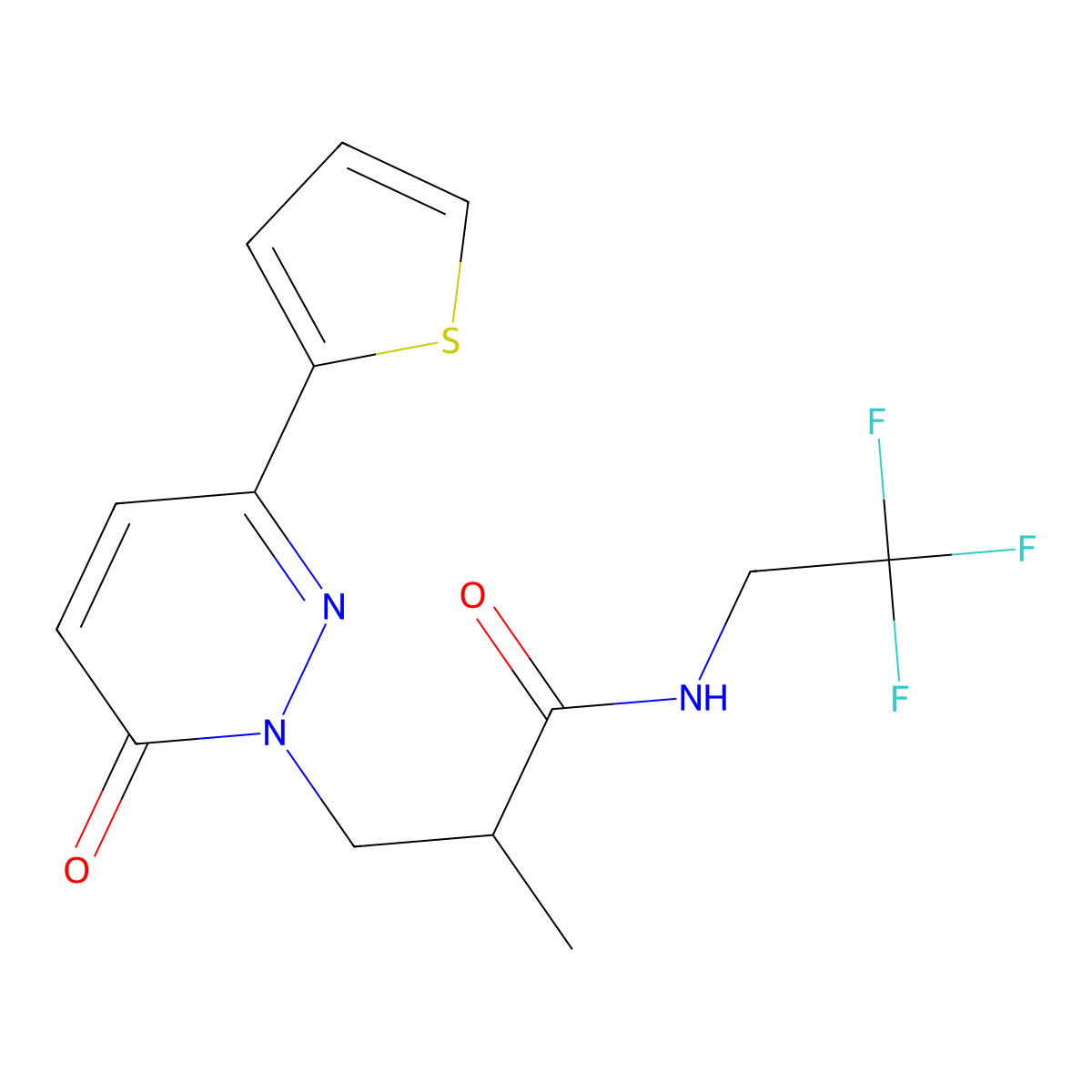 2-methyl-3-(6-oxo-3-(thiophen-2-yl)pyridazin-1(6H)-yl)-N-(2,2,2-trifluoroethyl)propanamide molecular structure, CAS 1286713-52-7