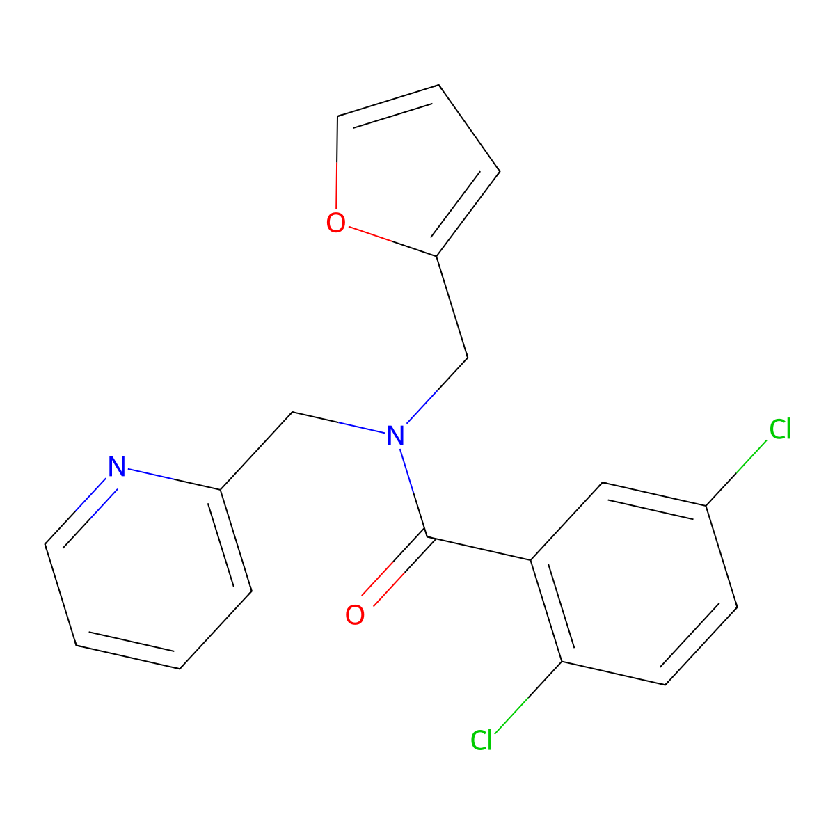 2,5-dichloro-N-(furan-2-ylmethyl)-N-(pyridin-2-ylmethyl)benzamide molecular structure, CAS 1286713-55-0