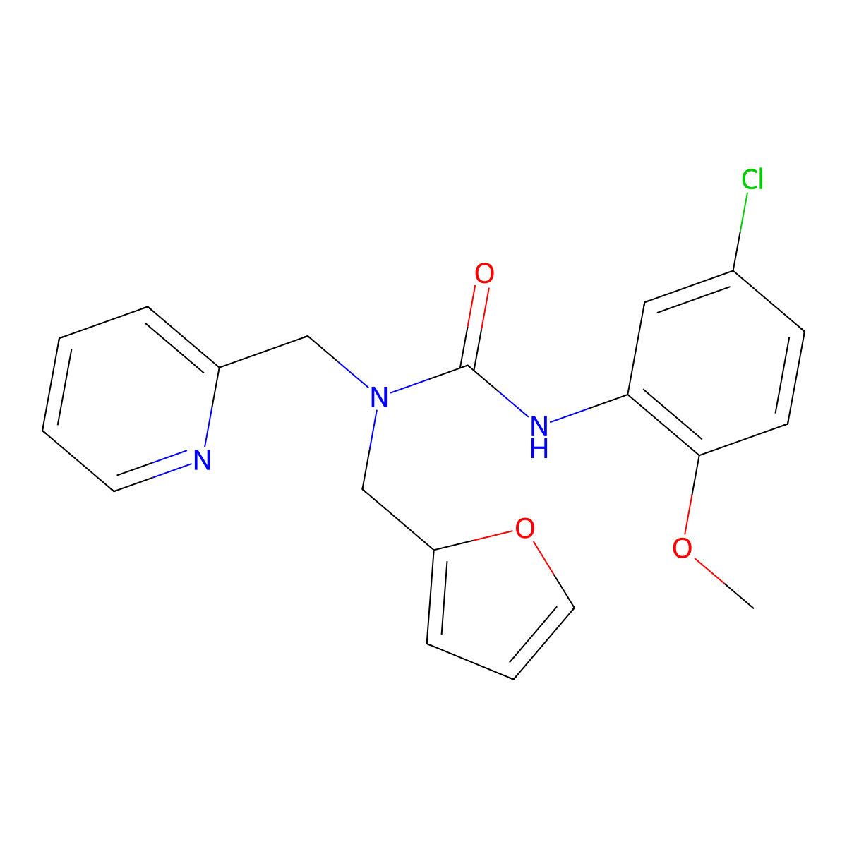 3-(5-Chloro-2-methoxyphenyl)-1-(furan-2-ylmethyl)-1-(pyridin-2-ylmethyl)urea molecular structure, CAS 1286713-62-9