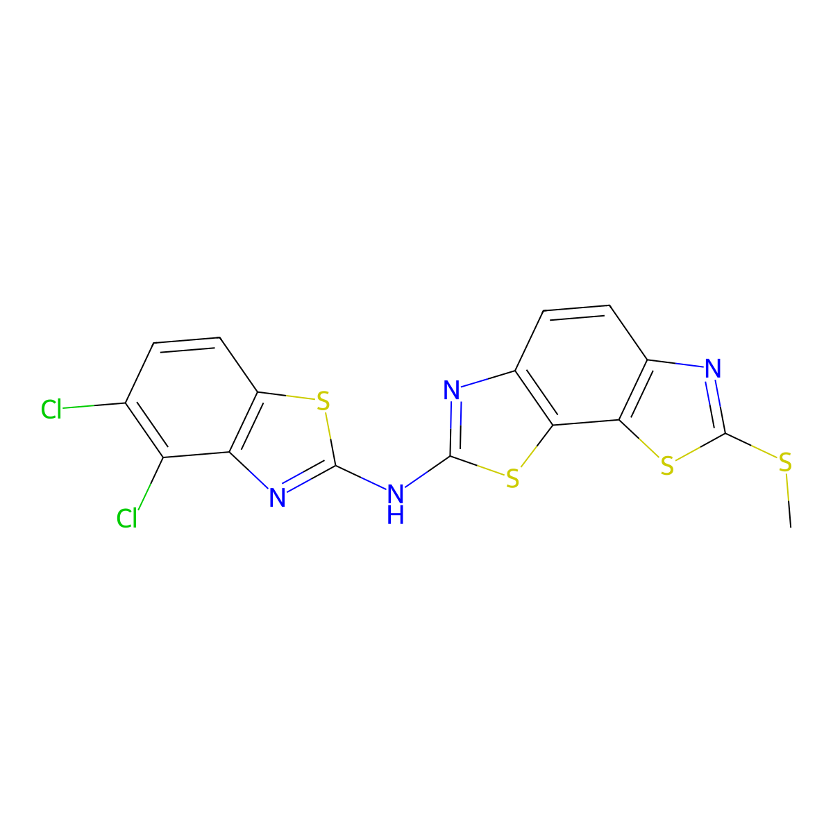N-(4,5-dichloro-1,3-benzothiazol-2-yl)-11-(methylsulfanyl)-3,12-dithia-5,10-diazatricyclo[7.3.0.0^{2,6}]dodeca-1(9),2(6),4,7,10-pentaen-4-amine molecular structure, CAS 1286713-65-2