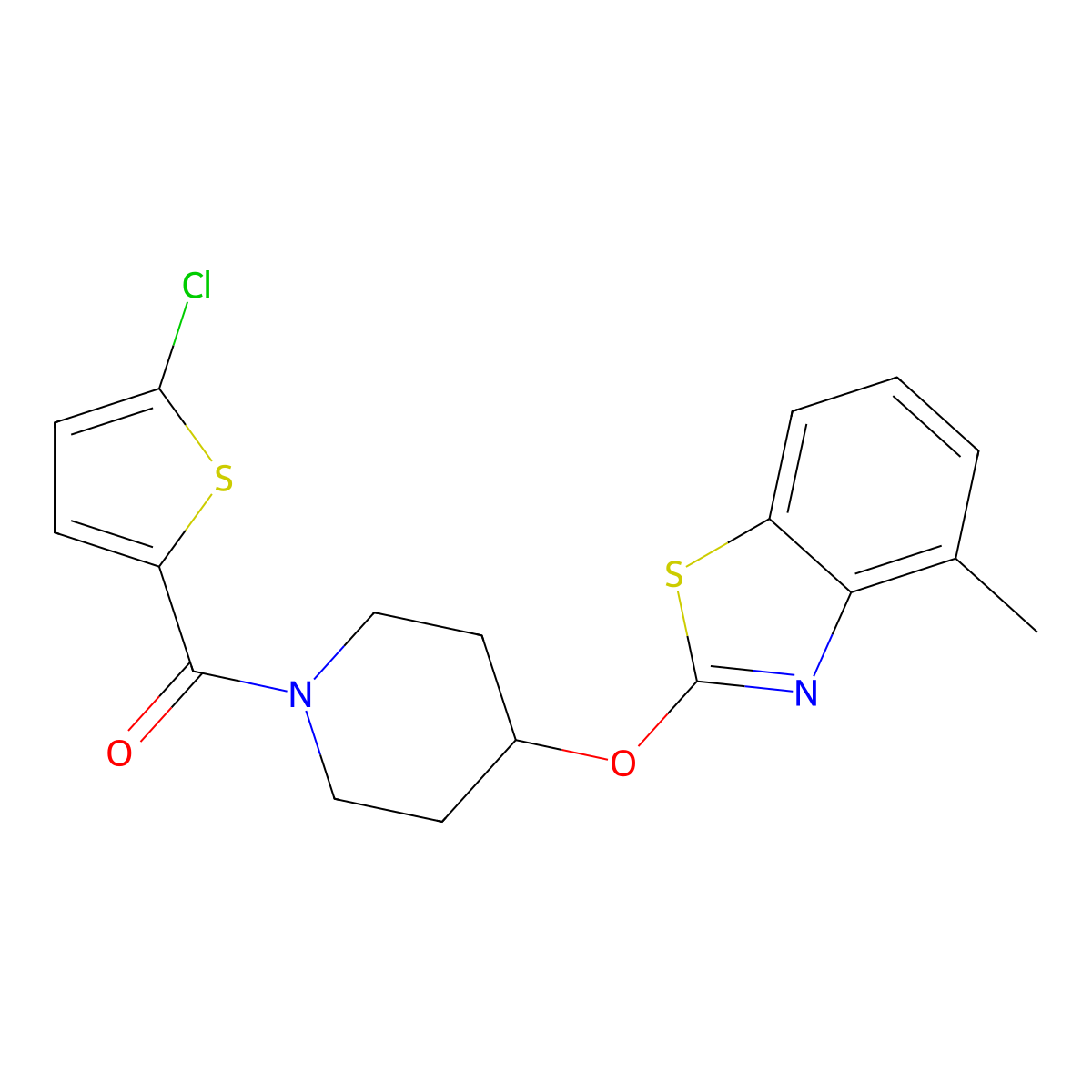 (5-Chlorothiophen-2-yl)(4-((4-methylbenzo[d]thiazol-2-yl)oxy)piperidin-1-yl)methanone molecular structure, CAS 1286713-74-3