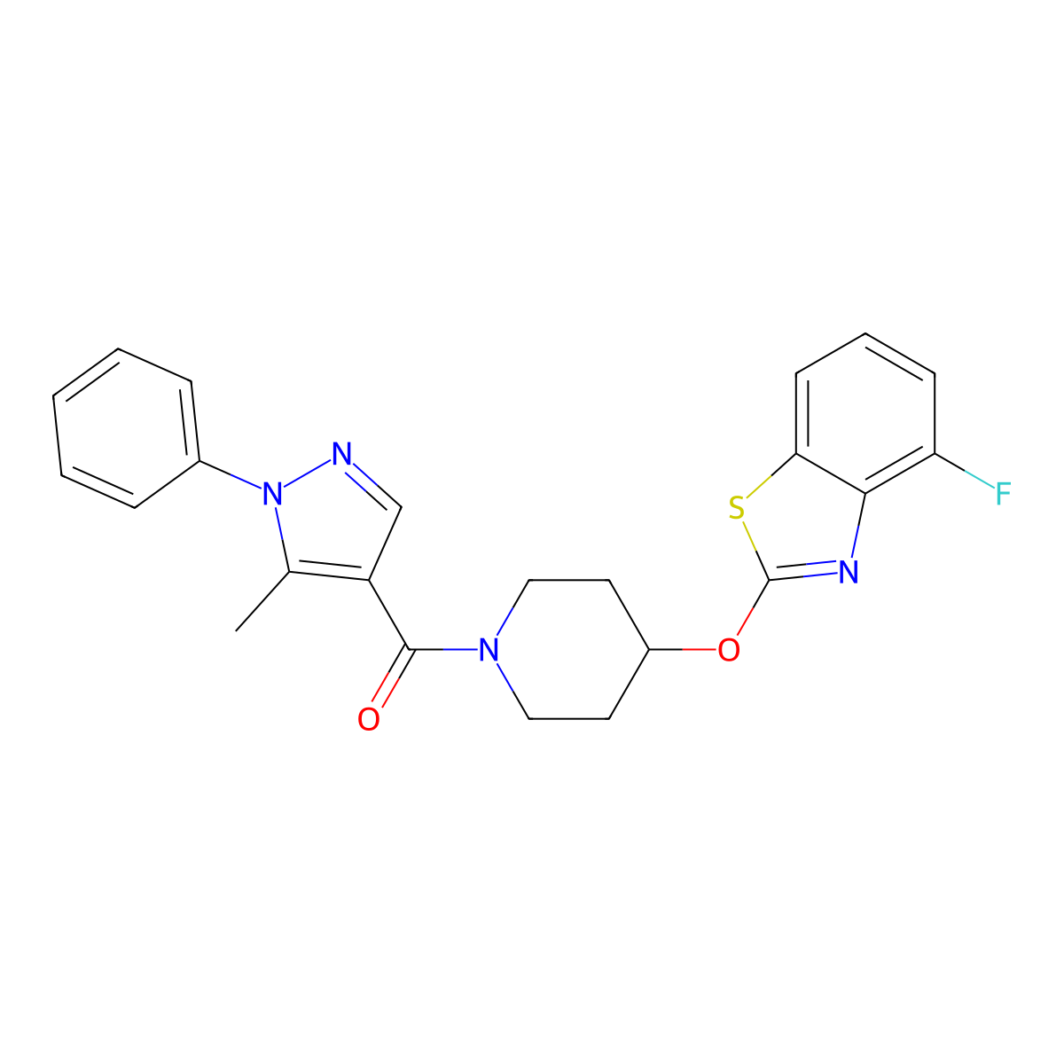 (4-((4-fluorobenzo[d]thiazol-2-yl)oxy)piperidin-1-yl)(5-methyl-1-phenyl-1H-pyrazol-4-yl)methanone molecular structure, CAS 1286713-77-6