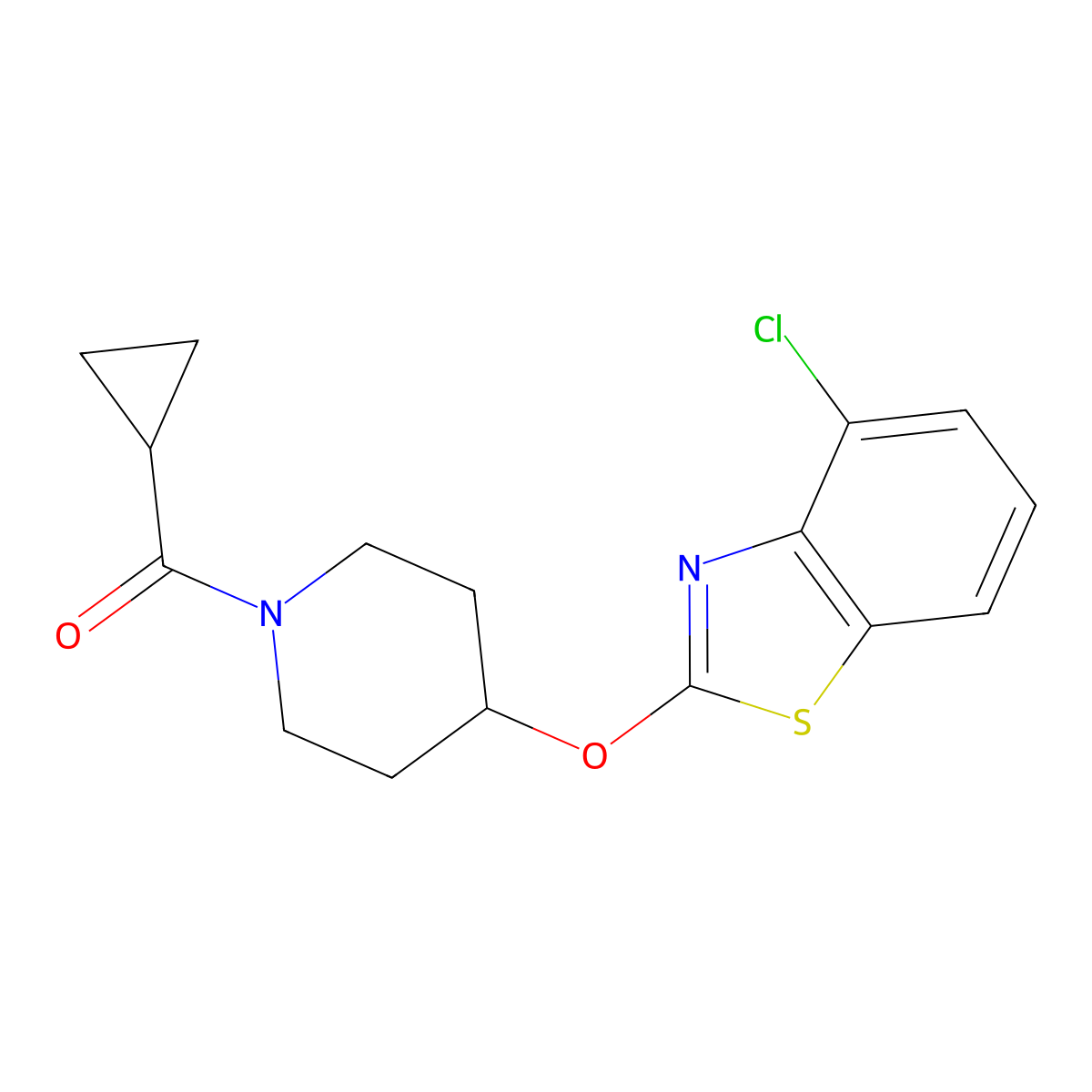 (4-((4-Chlorobenzo[d]thiazol-2-yl)oxy)piperidin-1-yl)(cyclopropyl)methanone molecular structure, CAS 1286713-79-8
