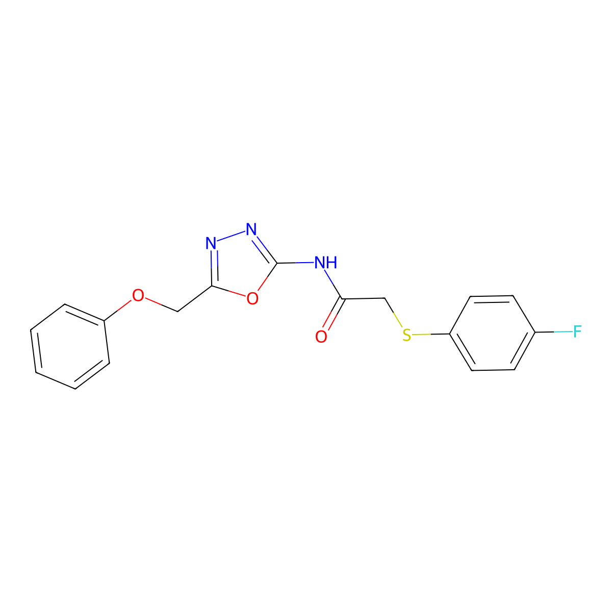 2-((4-fluorophenyl)thio)-N-(5-(phenoxymethyl)-1,3,4-oxadiazol-2-yl)acetamide molecular structure, CAS 1286713-84-5
