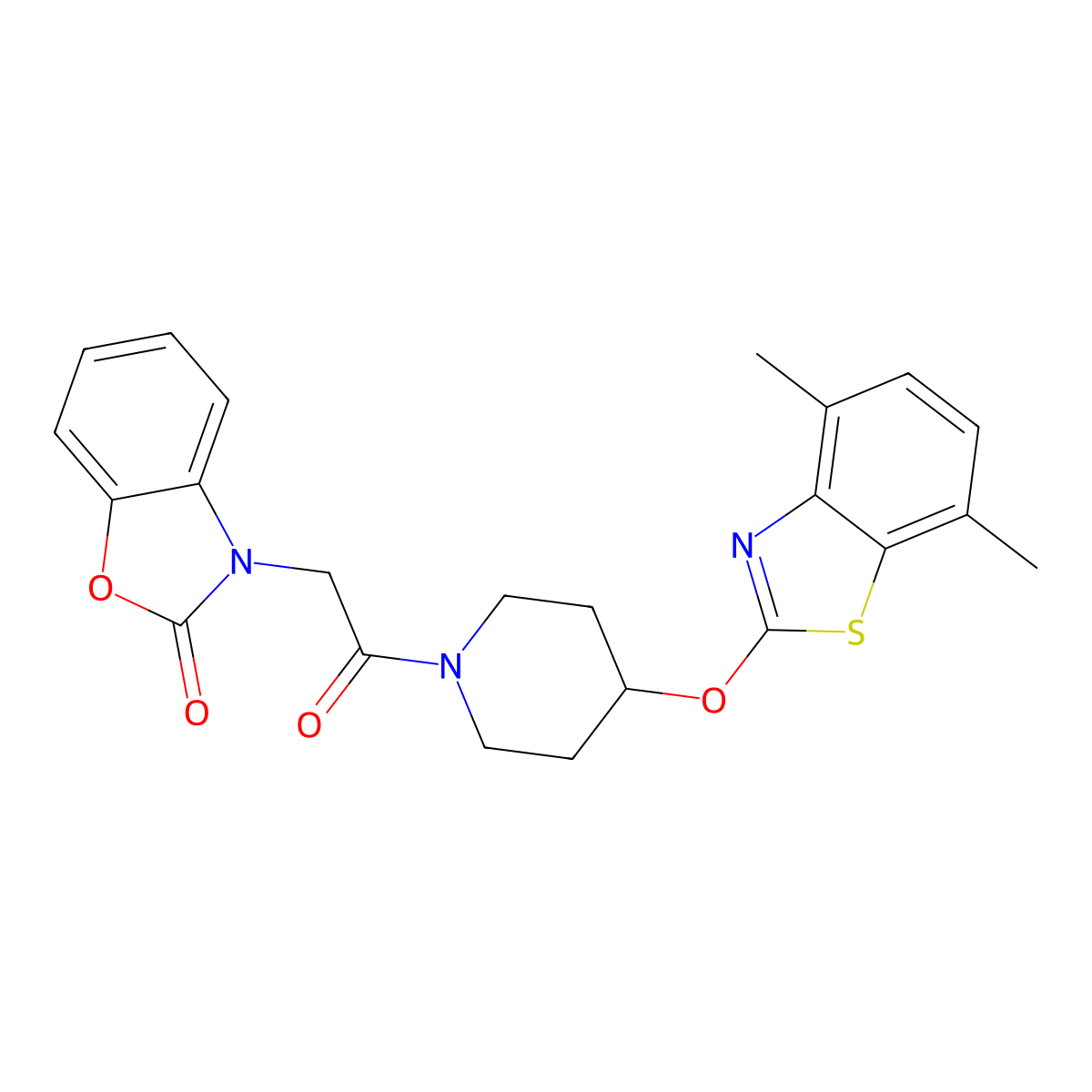3-(2-(4-((4,7-dimethylbenzo[d]thiazol-2-yl)oxy)piperidin-1-yl)-2-oxoethyl)benzo[d]oxazol-2(3H)-one molecular structure, CAS 1286713-85-6