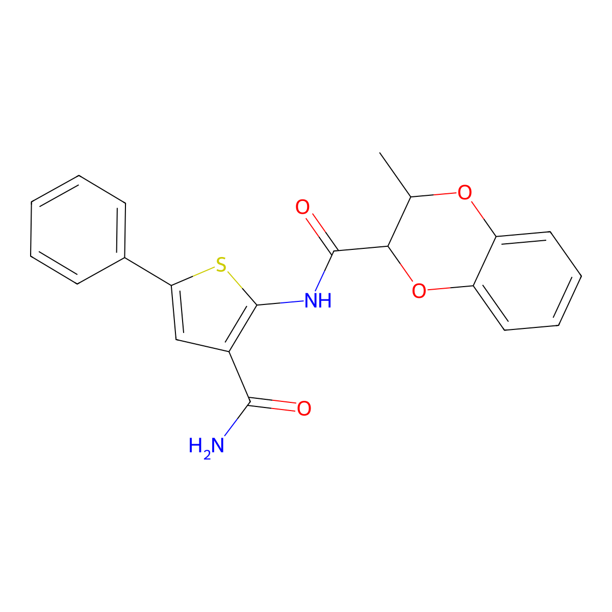 N-(3-carbamoyl-5-phenylthiophen-2-yl)-3-methyl-2,3-dihydrobenzo[b][1,4]dioxine-2-carboxamide molecular structure, CAS 1286713-90-3