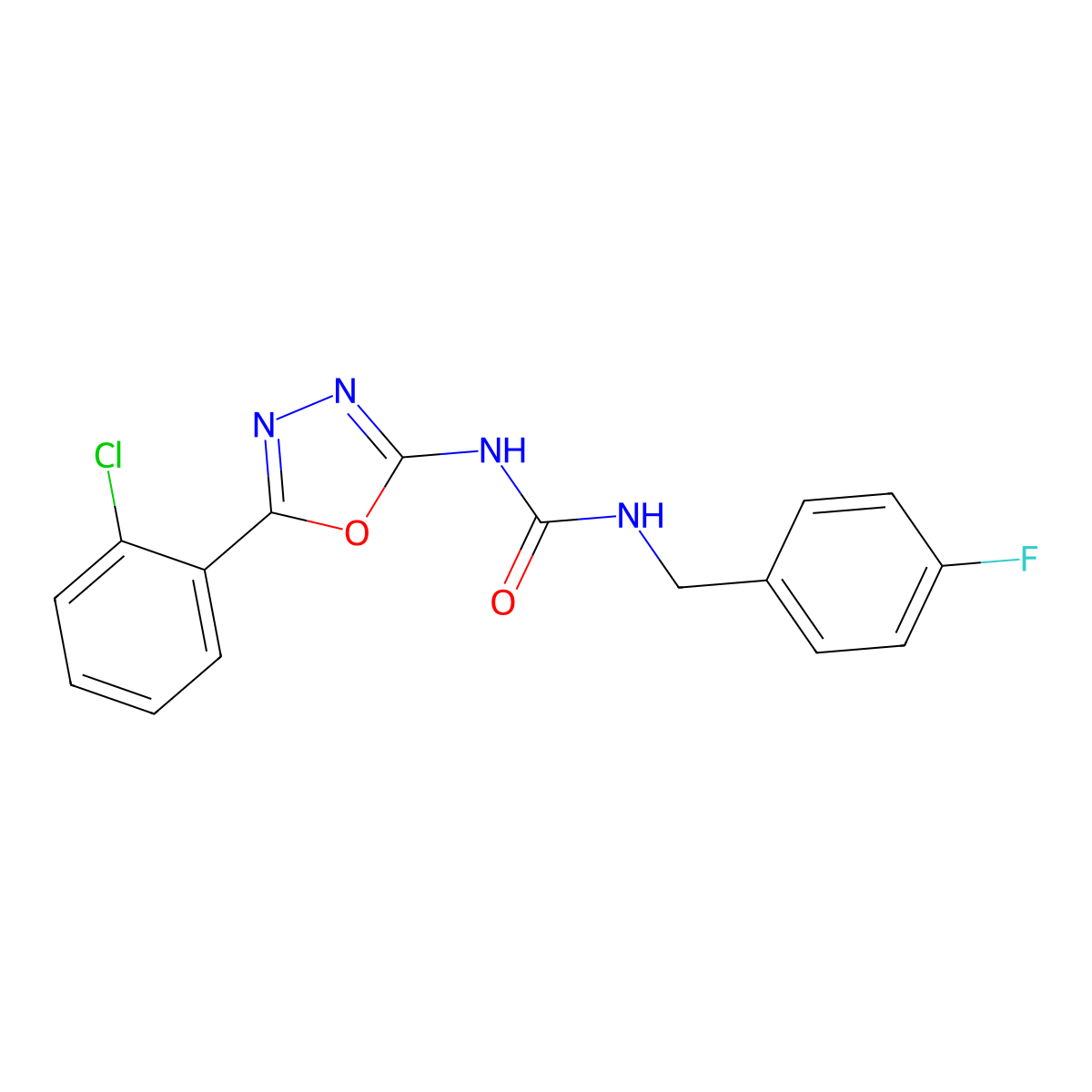 1-(5-(2-Chlorophenyl)-1,3,4-oxadiazol-2-yl)-3-(4-fluorobenzyl)urea molecular structure, CAS 1286713-92-5