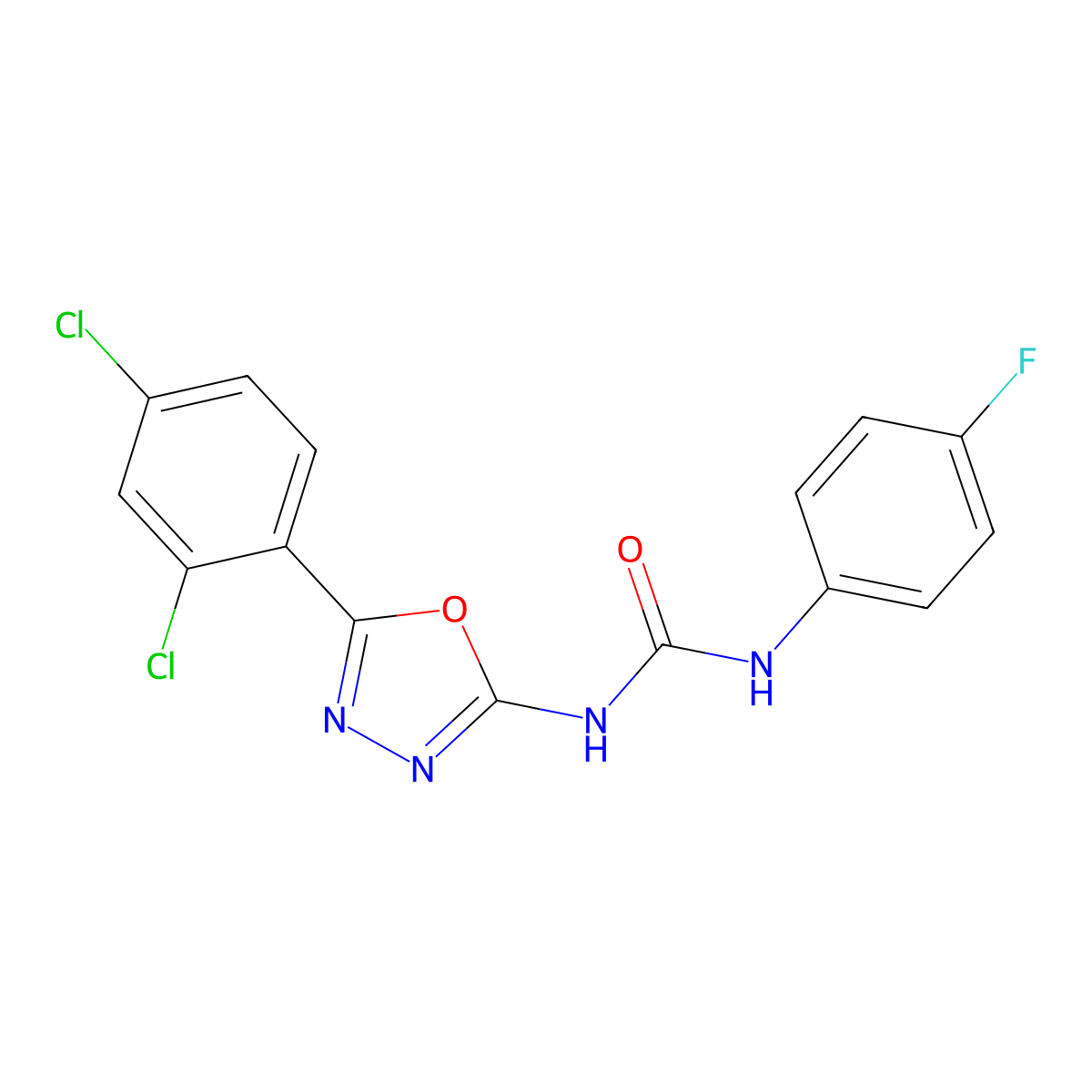 1-(5-(2,4-Dichlorophenyl)-1,3,4-oxadiazol-2-yl)-3-(4-fluorophenyl)urea molecular structure, CAS 1286713-93-6