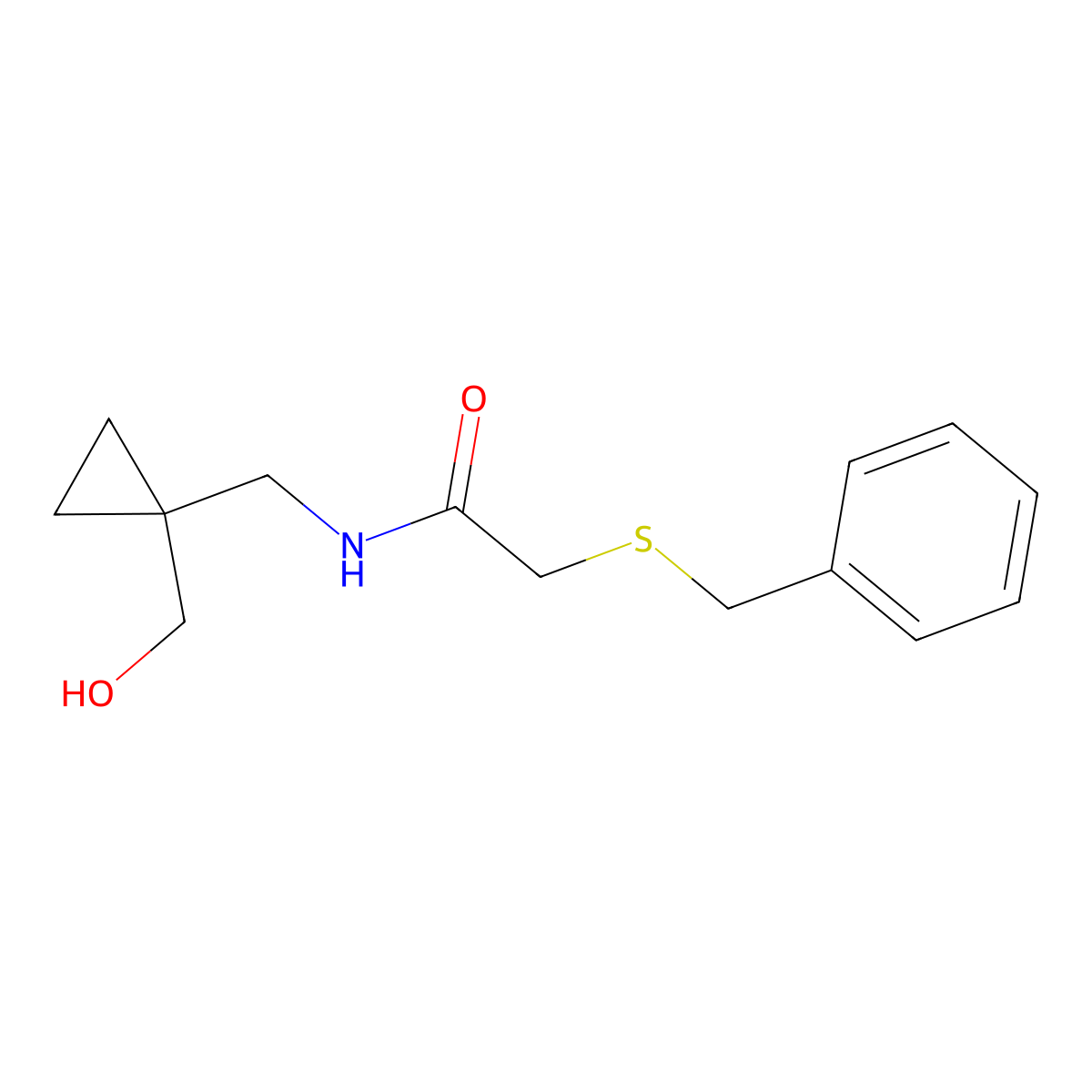 2-(benzylthio)-N-((1-(hydroxymethyl)cyclopropyl)methyl)acetamide molecular structure, CAS 1286714-08-6
