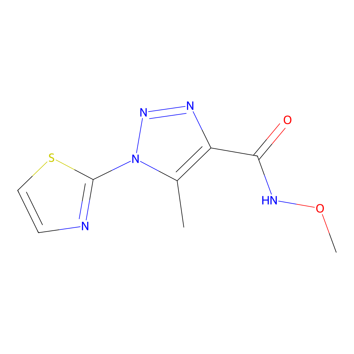 N-methoxy-5-methyl-1-(thiazol-2-yl)-1H-1,2,3-triazole-4-carboxamide molecular structure, CAS 1286714-13-3