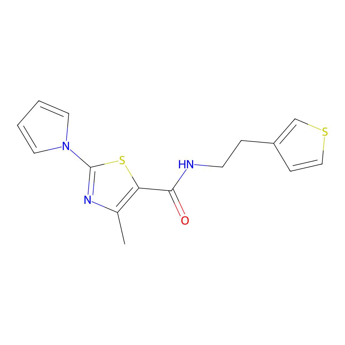 4-methyl-2-(1H-pyrrol-1-yl)-N-(2-(thiophen-3-yl)ethyl)thiazole-5-carboxamide molecular structure, CAS 1286714-41-7