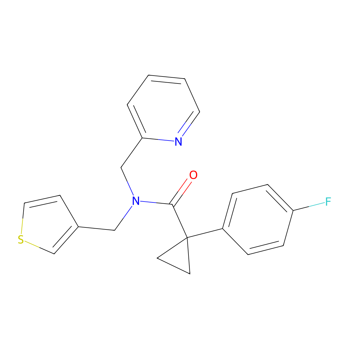 1-(4-fluorophenyl)-N-(pyridin-2-ylmethyl)-N-(thiophen-3-ylmethyl)cyclopropanecarboxamide molecular structure, CAS 1286714-45-1