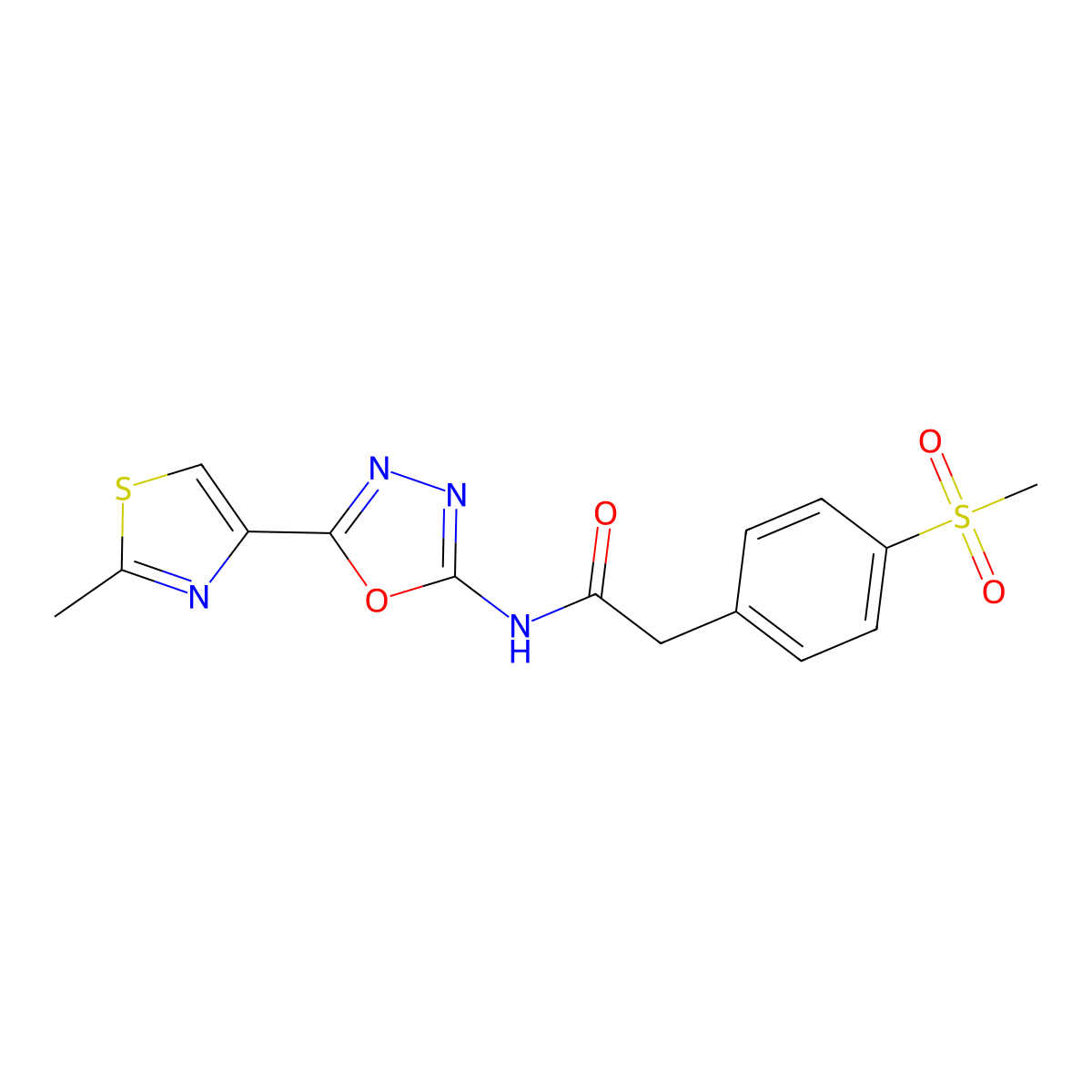 2-(4-(methylsulfonyl)phenyl)-N-(5-(2-methylthiazol-4-yl)-1,3,4-oxadiazol-2-yl)acetamide molecular structure, CAS 1286714-55-3