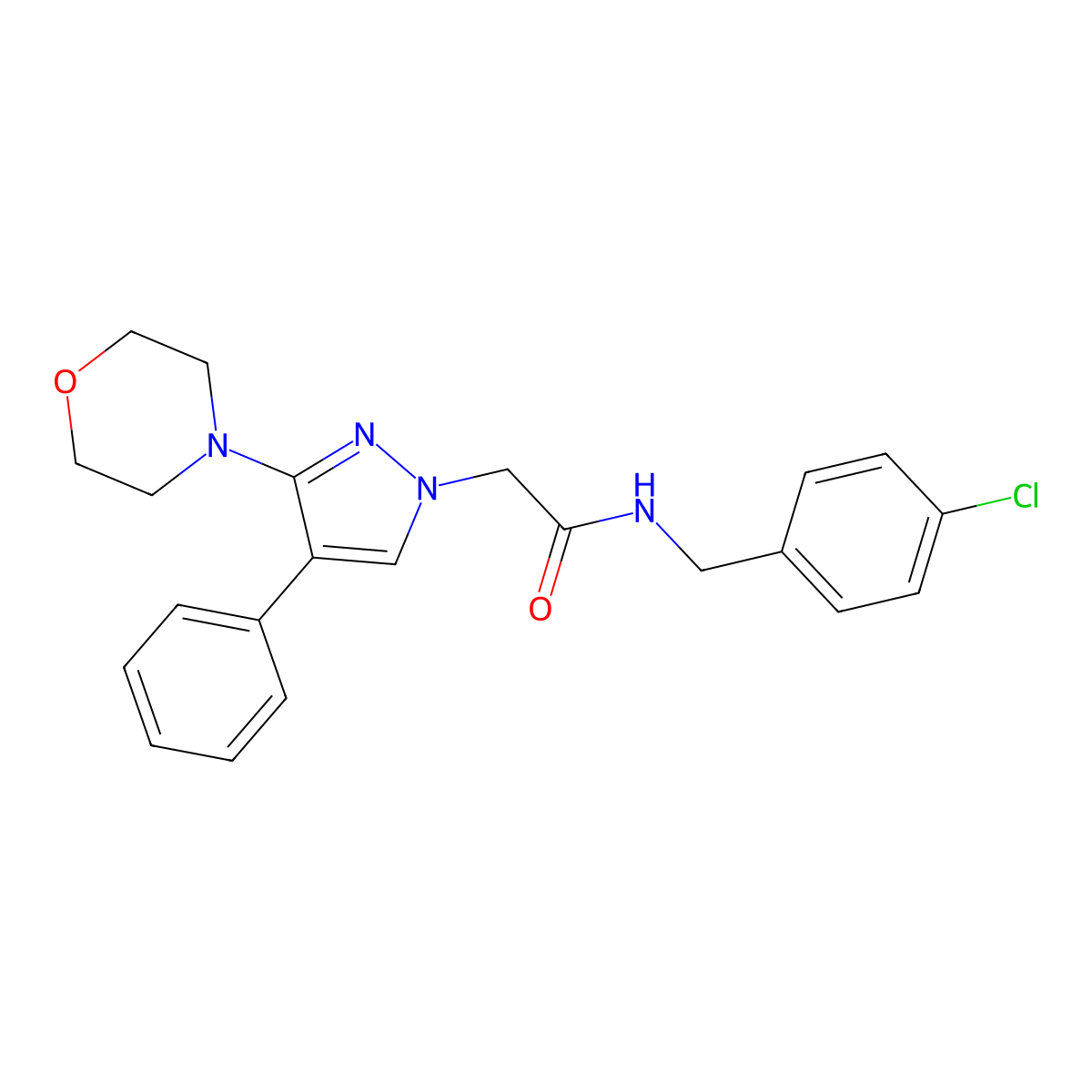 N-(4-chlorobenzyl)-2-(3-morpholino-4-phenyl-1H-pyrazol-1-yl)acetamide molecular structure, CAS 1286714-56-4