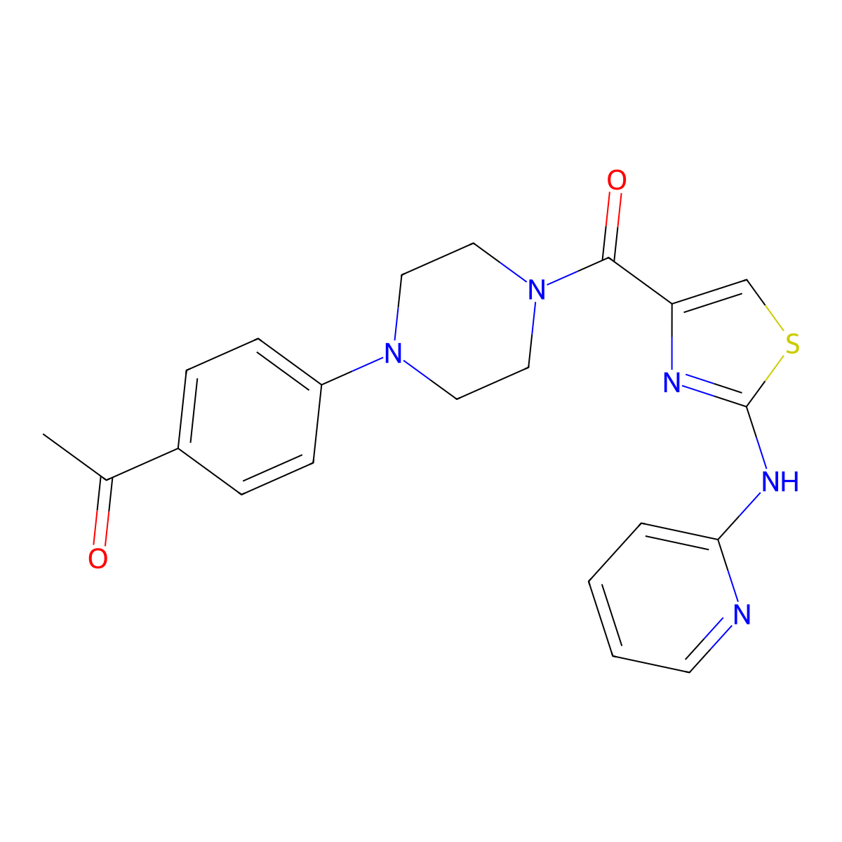 1-(4-(4-(2-(Pyridin-2-ylamino)thiazole-4-carbonyl)piperazin-1-yl)phenyl)ethanone molecular structure, CAS 1286714-58-6