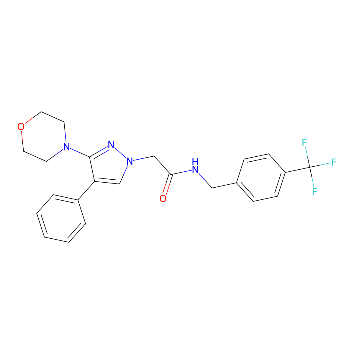 2-(3-morpholino-4-phenyl-1H-pyrazol-1-yl)-N-(4-(trifluoromethyl)benzyl)acetamide molecular structure, CAS 1286714-59-7