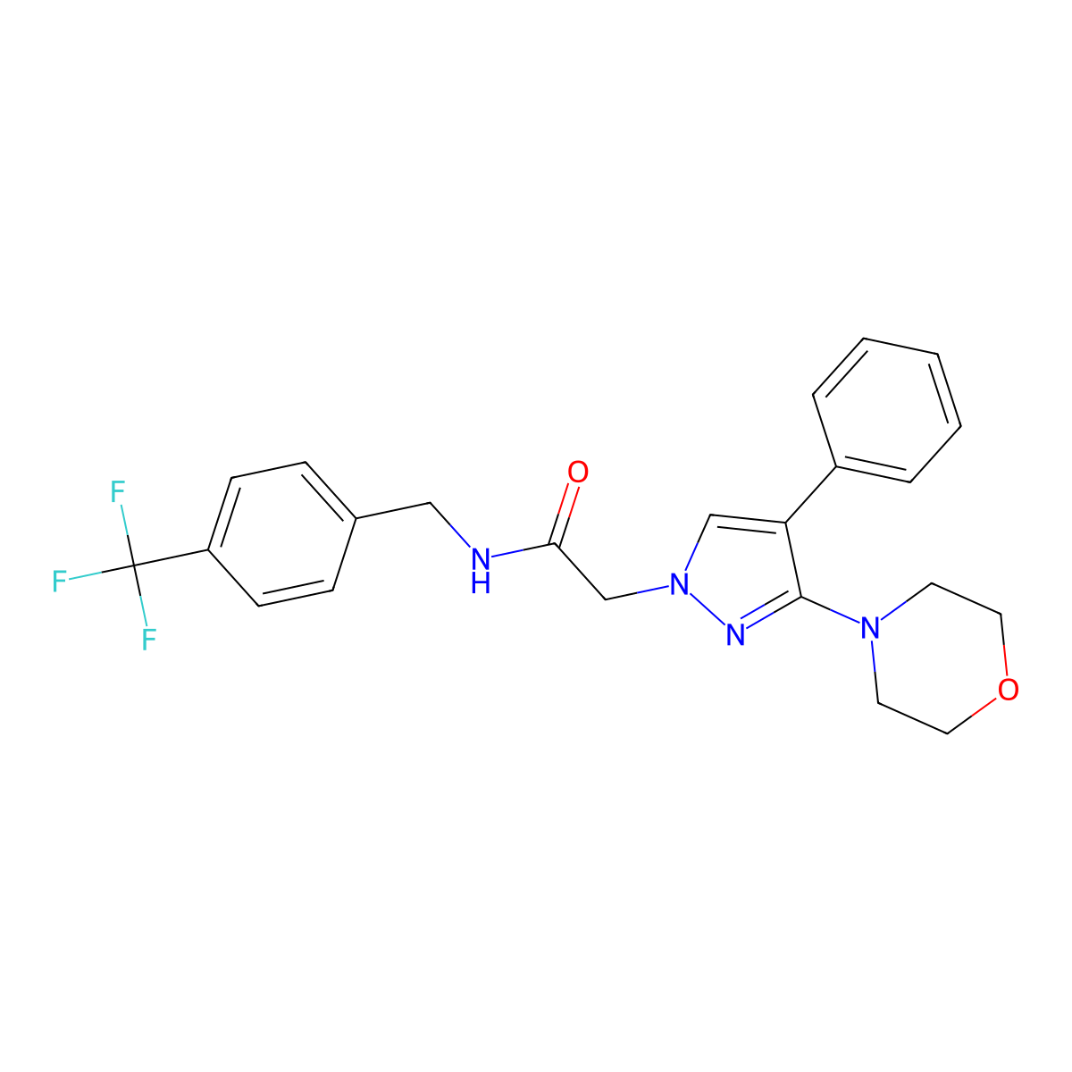 2-(3-morpholino-4-phenyl-1H-pyrazol-1-yl)-N-(4-(trifluoromethyl)benzyl)acetamide molecular structure, CAS 1286714-59-7