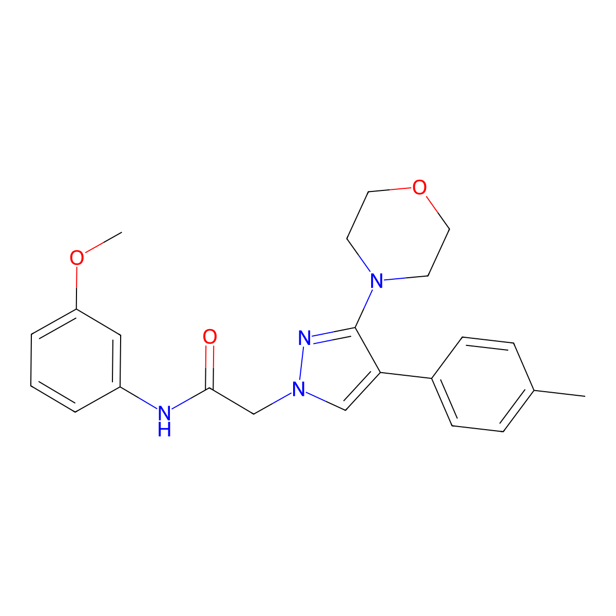 N-(3-methoxyphenyl)-2-(3-morpholino-4-(p-tolyl)-1H-pyrazol-1-yl)acetamide molecular structure, CAS 1286714-61-1