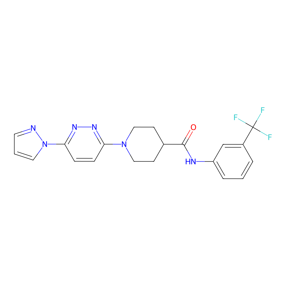 1-[6-(1H-pyrazol-1-yl)pyridazin-3-yl]-N-[3-(trifluoromethyl)phenyl]piperidine-4-carboxamide molecular structure, CAS 1286714-67-7