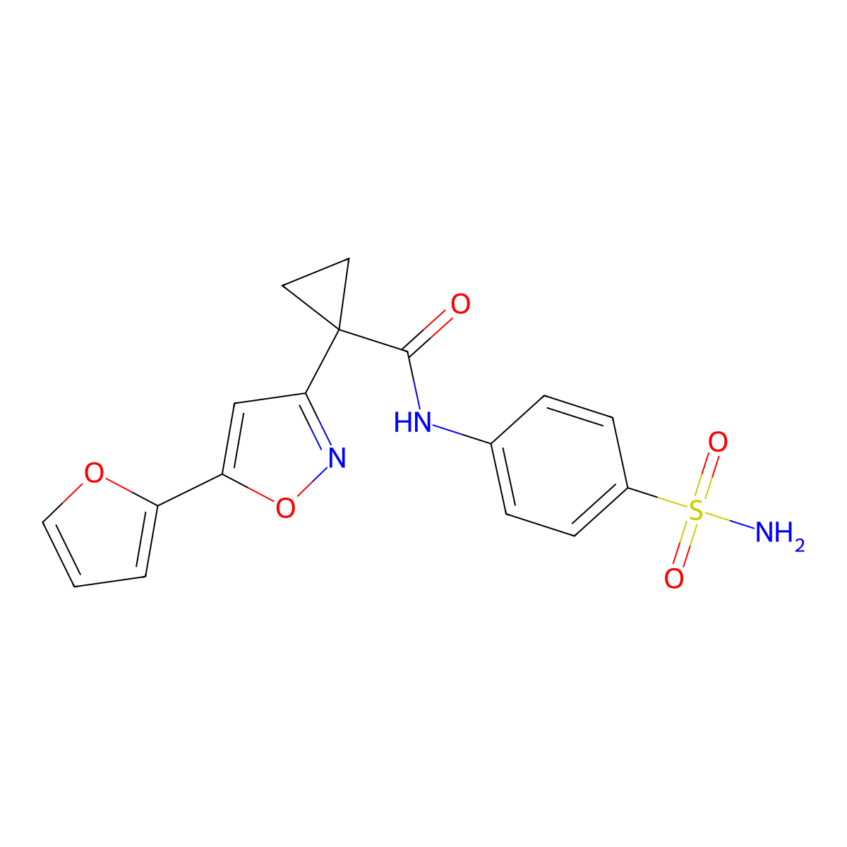 1-(5-(furan-2-yl)isoxazol-3-yl)-N-(4-sulfamoylphenyl)cyclopropanecarboxamide molecular structure, CAS 1286714-69-9