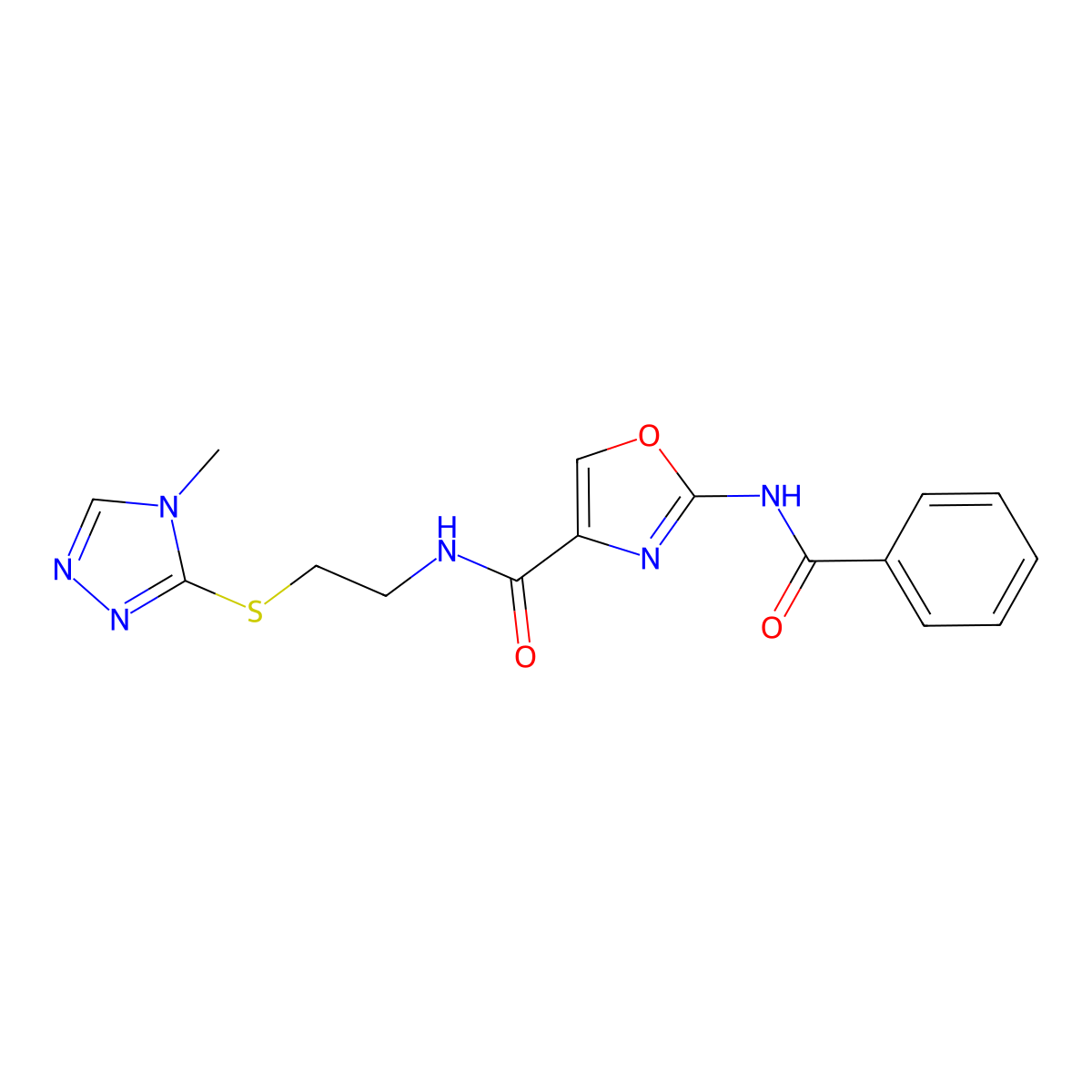 2-benzamido-N-(2-((4-methyl-4H-1,2,4-triazol-3-yl)thio)ethyl)oxazole-4-carboxamide molecular structure, CAS 1286714-77-9