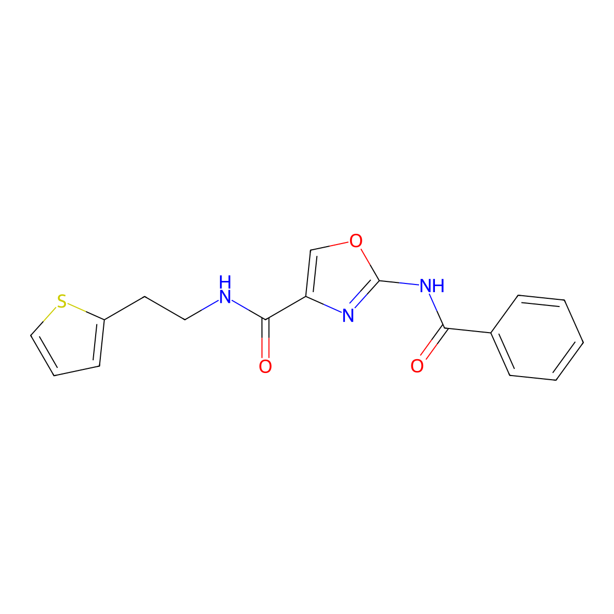 2-benzamido-N-(2-(thiophen-2-yl)ethyl)oxazole-4-carboxamide molecular structure, CAS 1286714-87-1