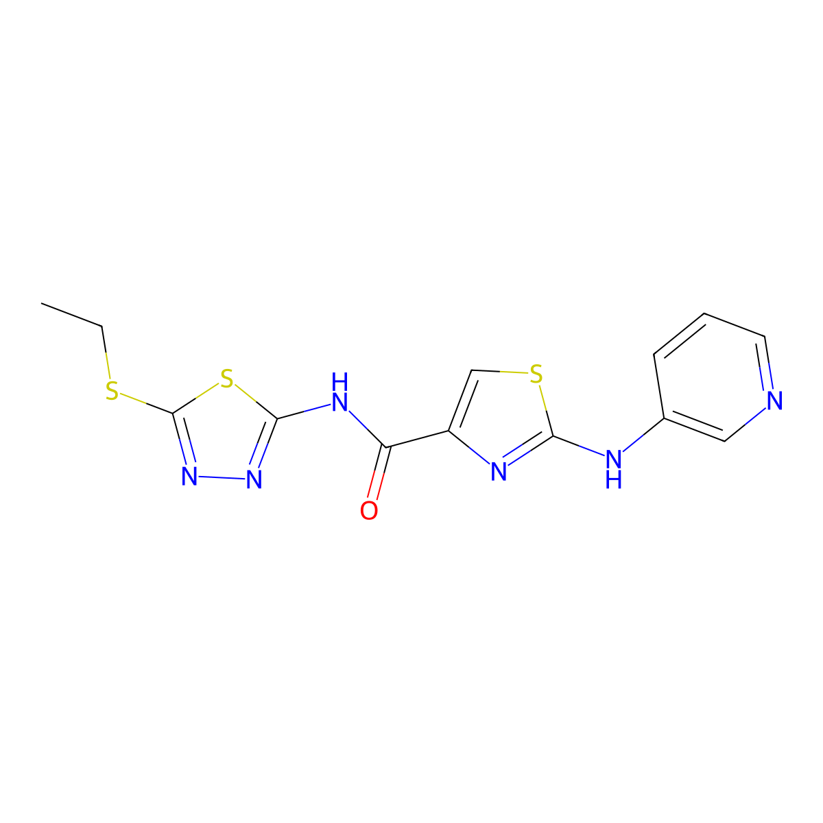 N-(5-(ethylthio)-1,3,4-thiadiazol-2-yl)-2-(pyridin-3-ylamino)thiazole-4-carboxamide molecular structure, CAS 1286714-93-9