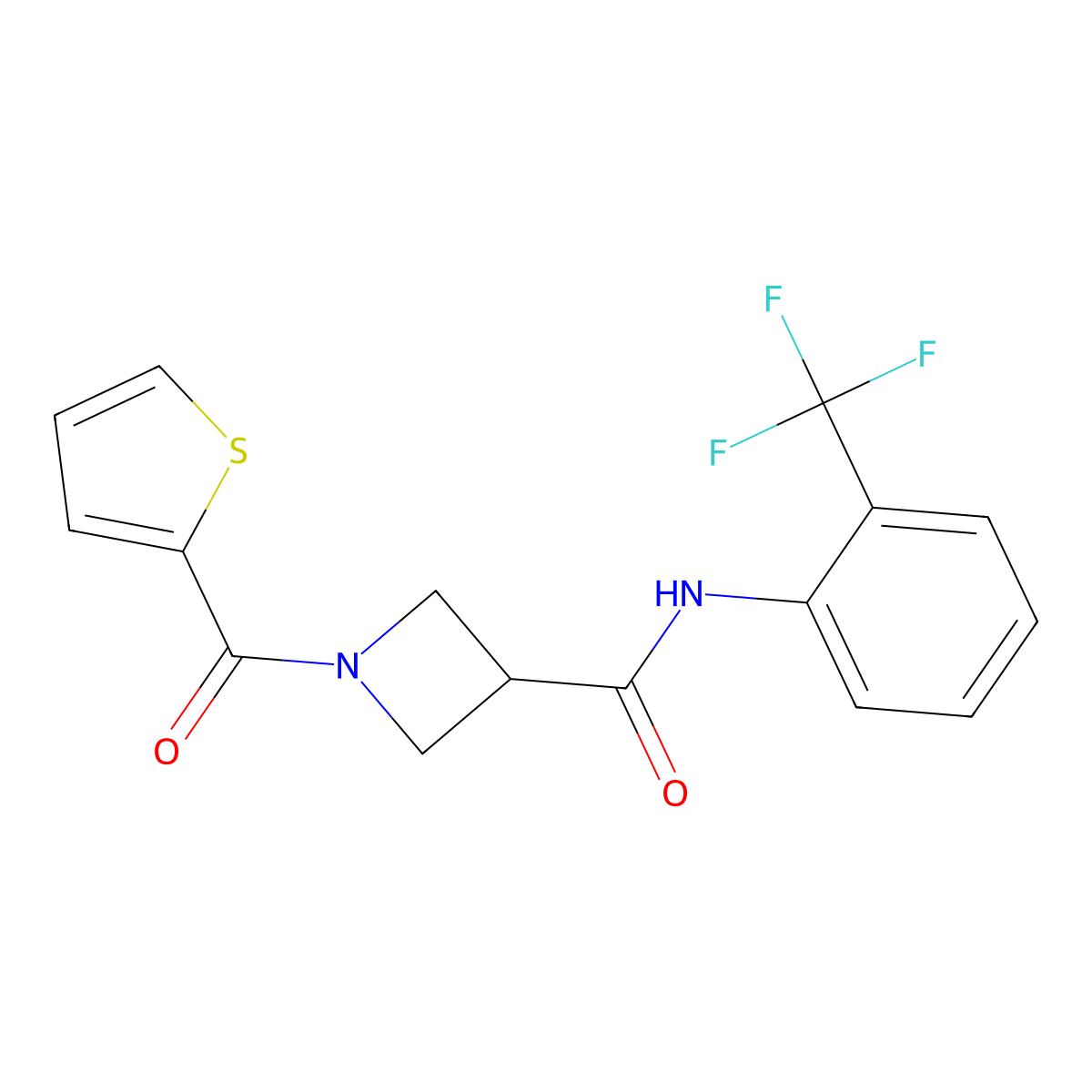 1-(thiophene-2-carbonyl)-N-[2-(trifluoromethyl)phenyl]azetidine-3-carboxamide molecular structure, CAS 1286714-94-0