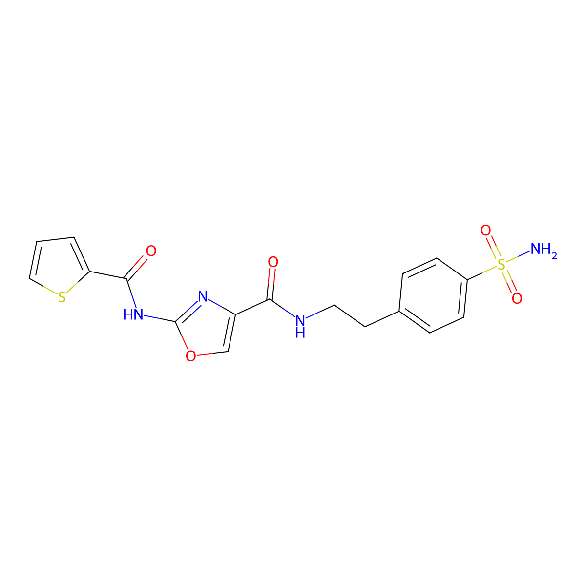 N-(4-sulfamoylphenethyl)-2-(thiophene-2-carboxamido)oxazole-4-carboxamide molecular structure, CAS 1286716-76-4