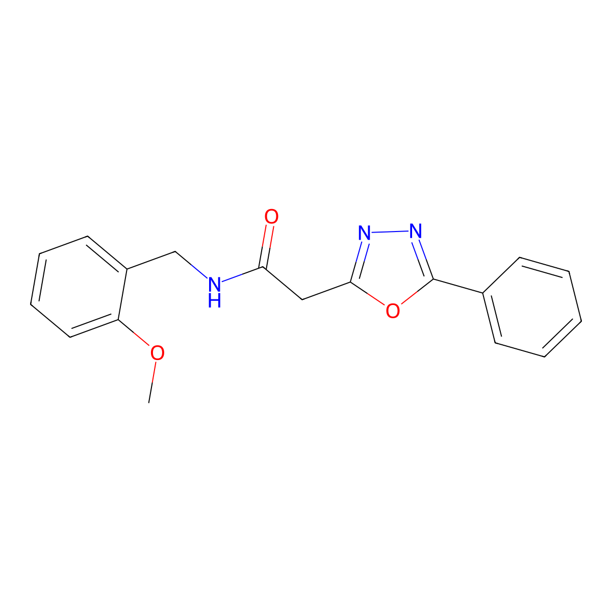 N-(2-methoxybenzyl)-2-(5-phenyl-1,3,4-oxadiazol-2-yl)acetamide molecular structure, CAS 1286716-78-6