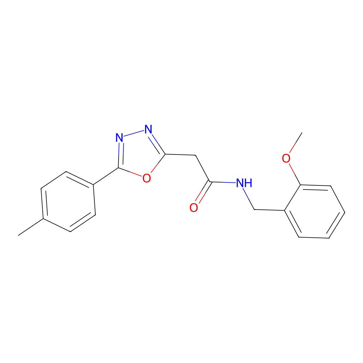 N-(2-methoxybenzyl)-2-(5-(p-tolyl)-1,3,4-oxadiazol-2-yl)acetamide molecular structure, CAS 1286716-83-3