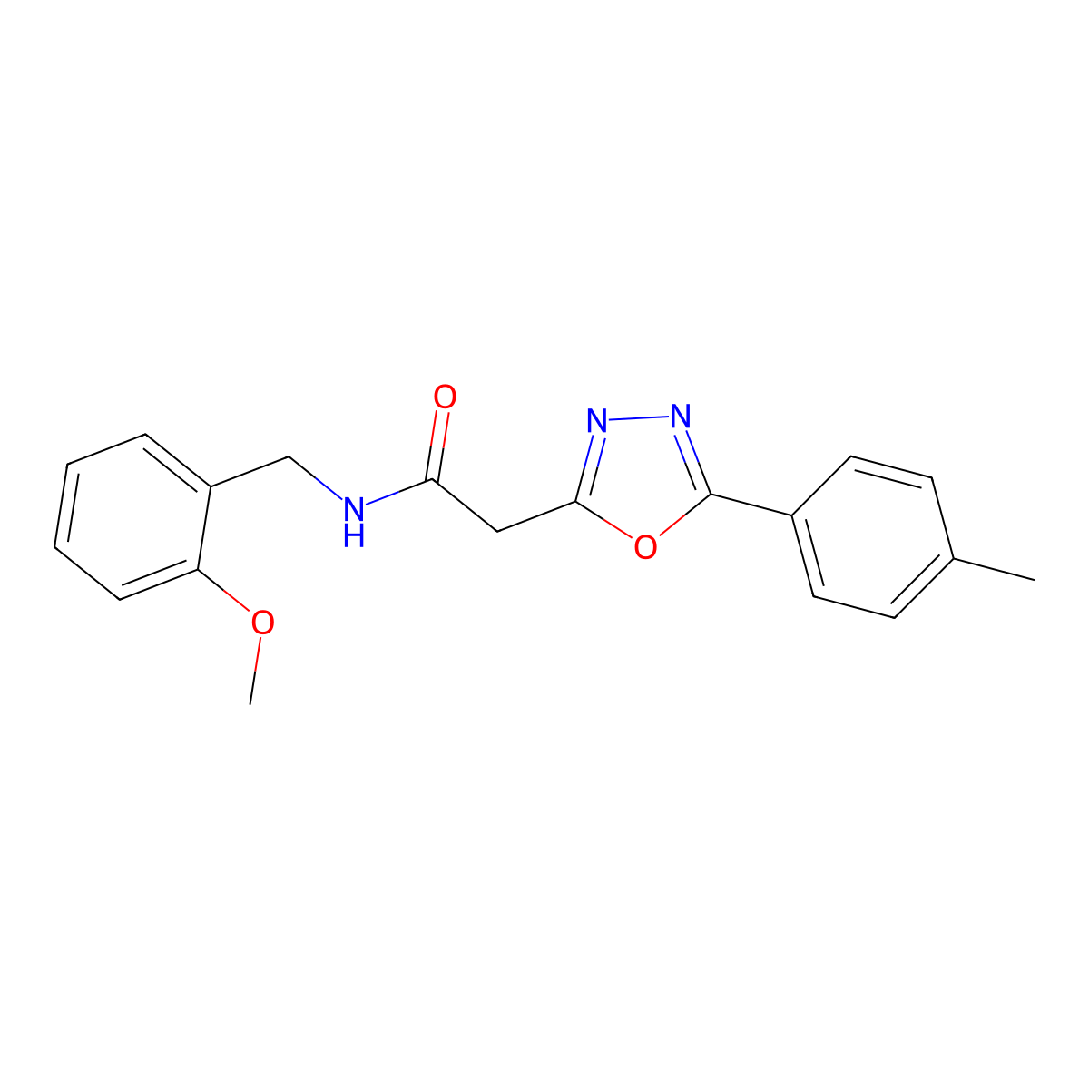 N-(2-methoxybenzyl)-2-(5-(p-tolyl)-1,3,4-oxadiazol-2-yl)acetamide molecular structure, CAS 1286716-83-3
