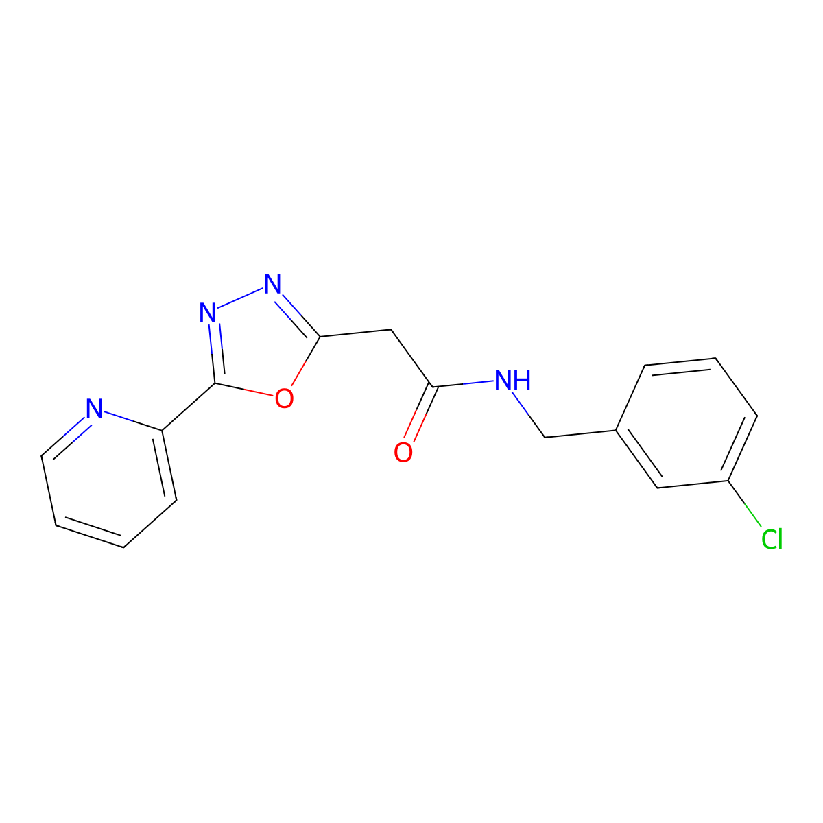 N-(3-chlorobenzyl)-2-(5-(pyridin-2-yl)-1,3,4-oxadiazol-2-yl)acetamide molecular structure, CAS 1286716-86-6