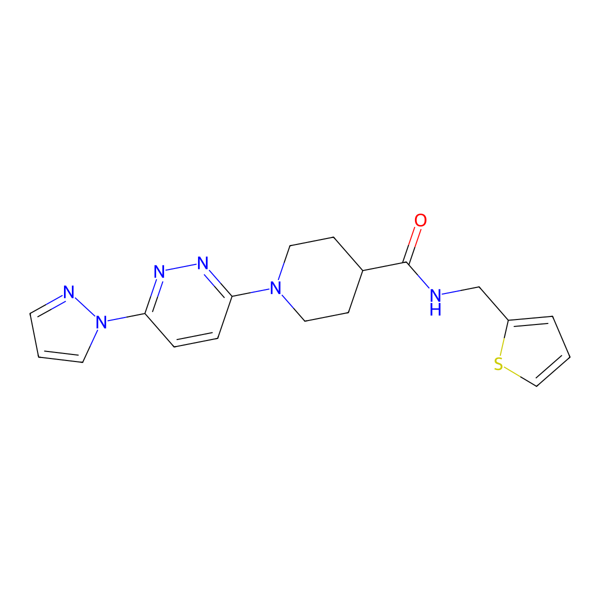 1-(6-(1H-pyrazol-1-yl)pyridazin-3-yl)-N-(thiophen-2-ylmethyl)piperidine-4-carboxamide molecular structure, CAS 1286716-87-7