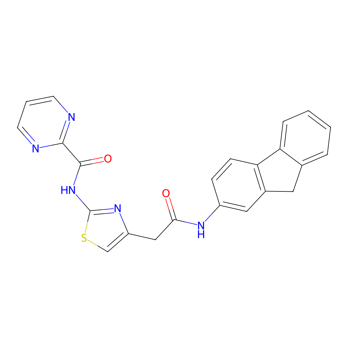 N-(4-(2-((9H-fluoren-2-yl)amino)-2-oxoethyl)thiazol-2-yl)pyrimidine-2-carboxamide molecular structure, CAS 1286716-90-2