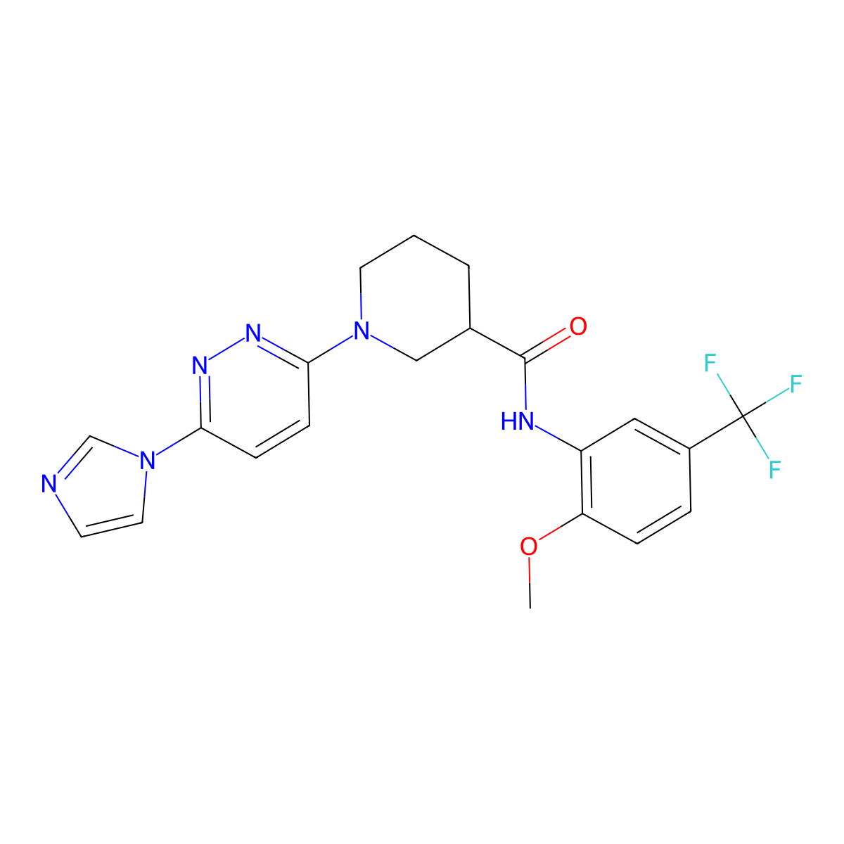 1-(6-(1H-imidazol-1-yl)pyridazin-3-yl)-N-(2-methoxy-5-(trifluoromethyl)phenyl)piperidine-3-carboxamide molecular structure, CAS 1286717-08-5